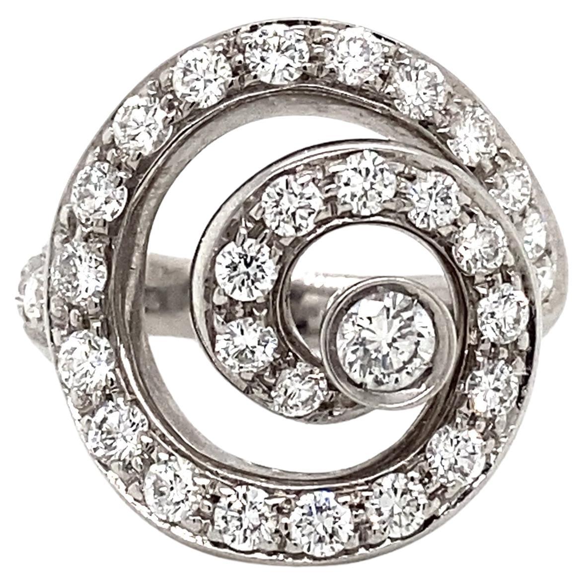 Asprey Diamond and 18 Carat White Gold Open Work Swirl Cocktail Ring