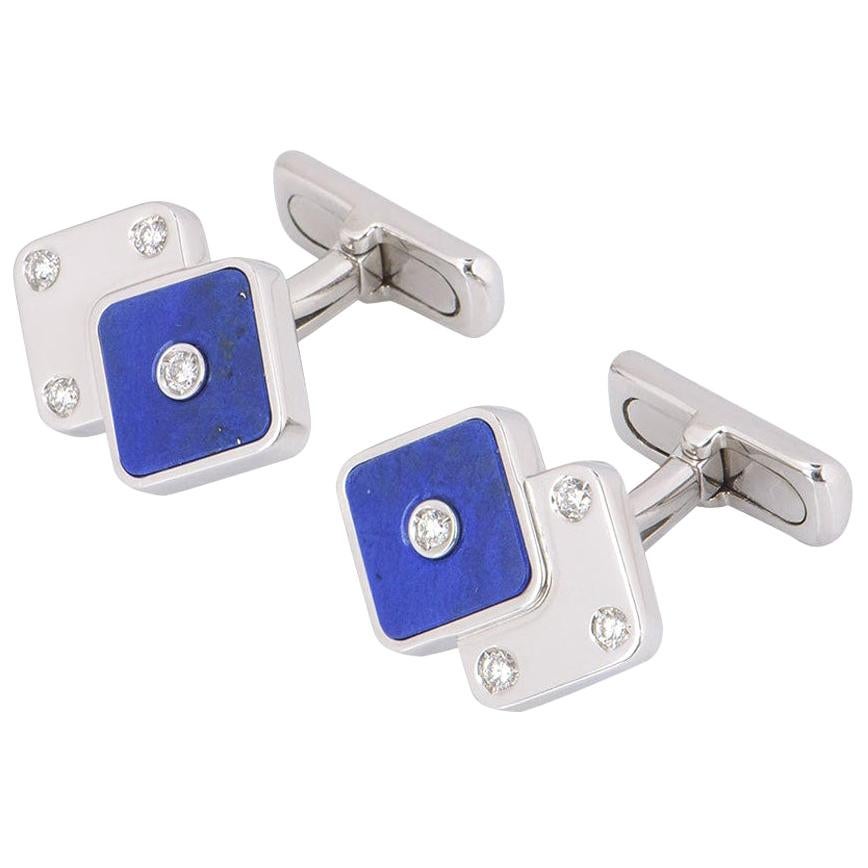 Asprey Boutons de manchette à motif de dentelle en diamants et lapis-lazuli de 0,34 carat