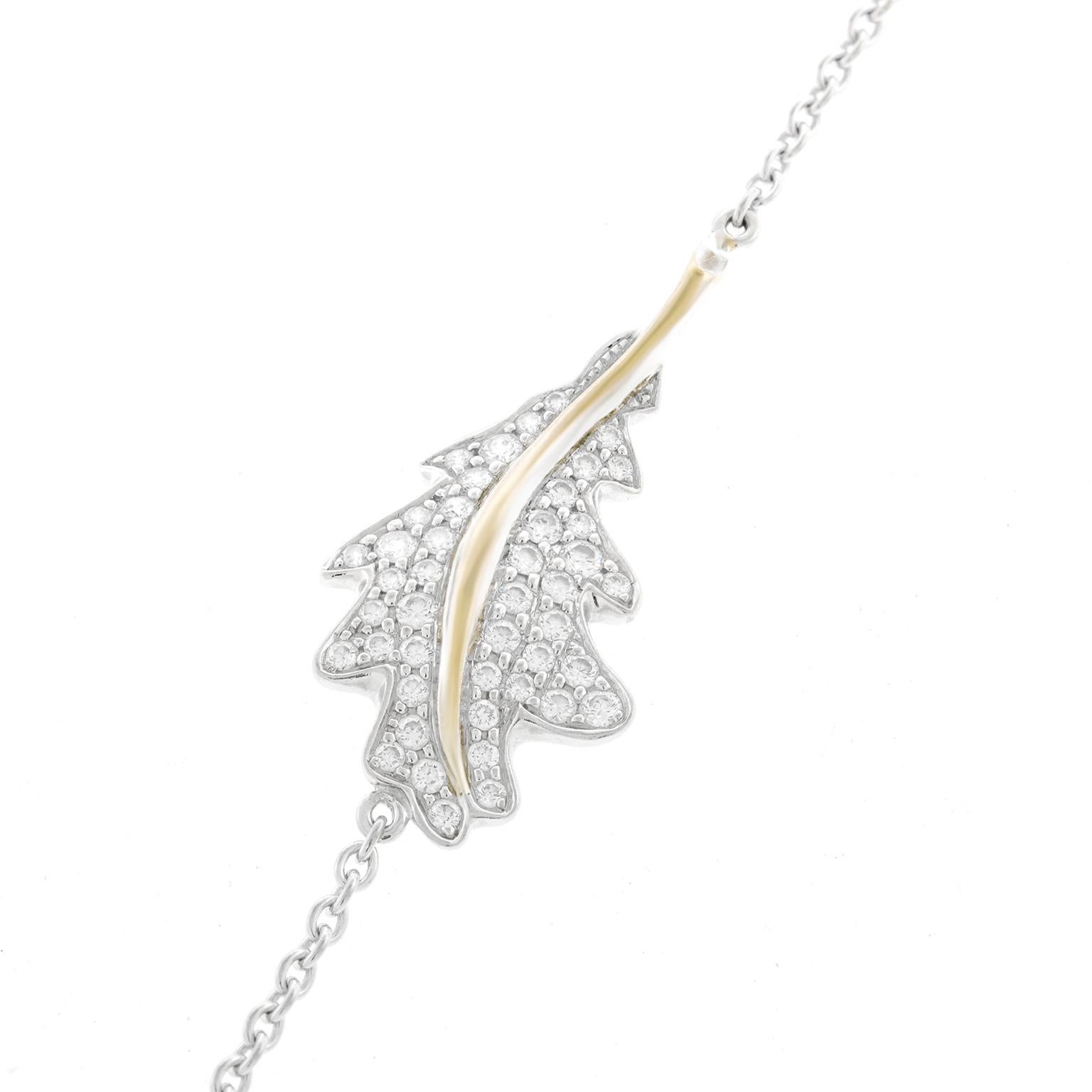 Asprey Diamond Pave Oak Leaf Gold Bracelet In Excellent Condition In Litchfield, CT