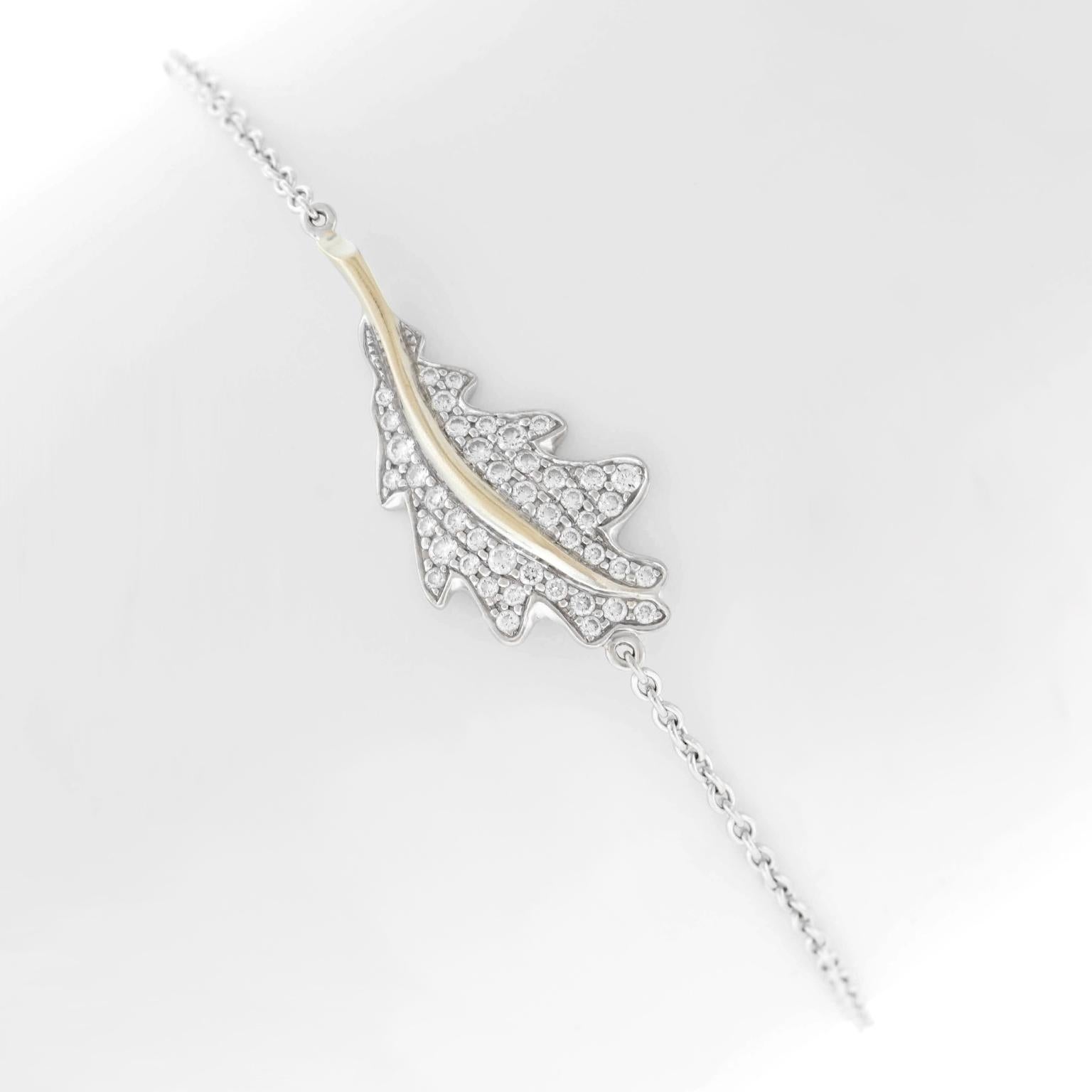 Women's or Men's Asprey Diamond Pave Oak Leaf Gold Bracelet