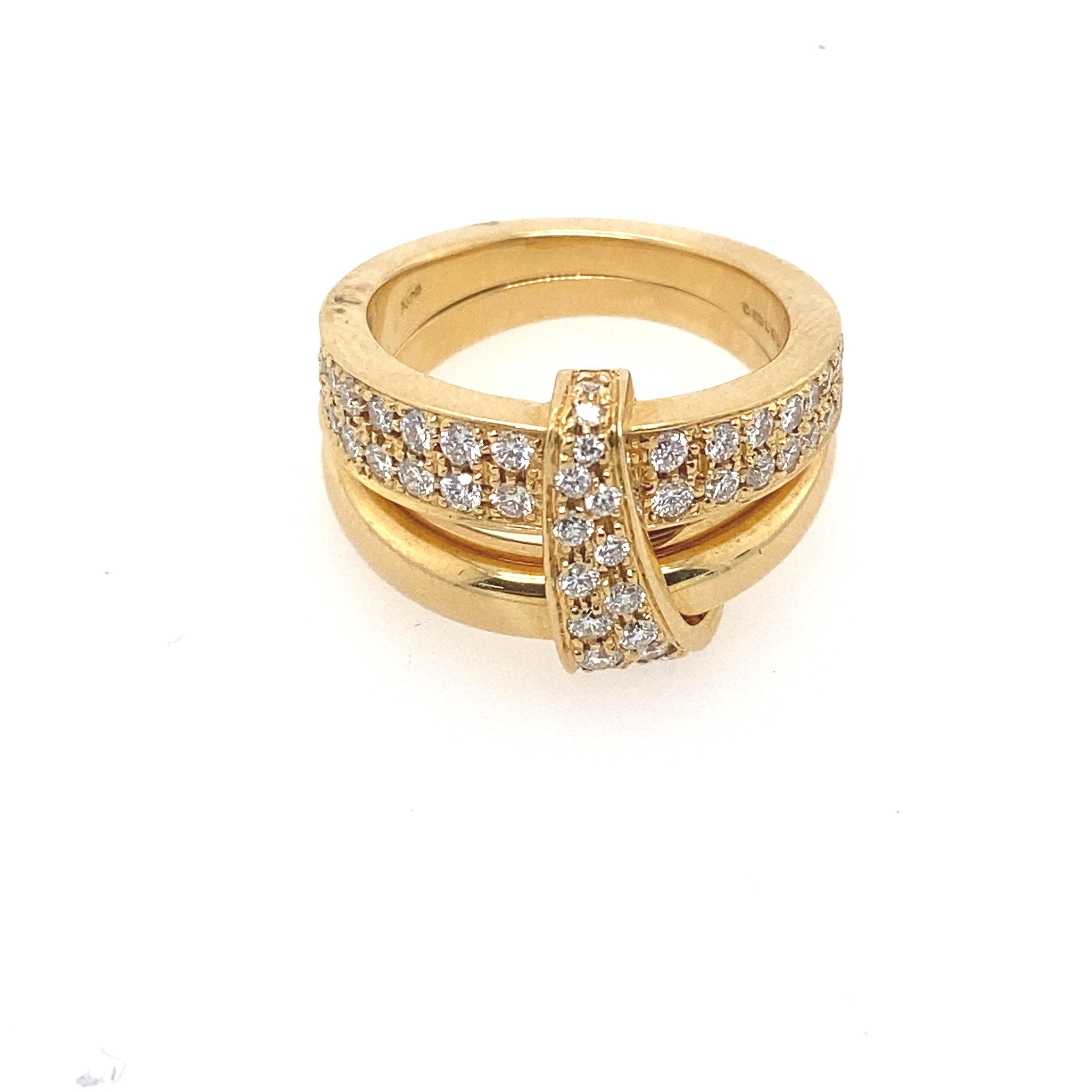 Asprey Dimond 2-Bänder-Ring, gefasst mit 0,65 Karat Diamanten aus 18 Karat Gelbgold (Moderne)
