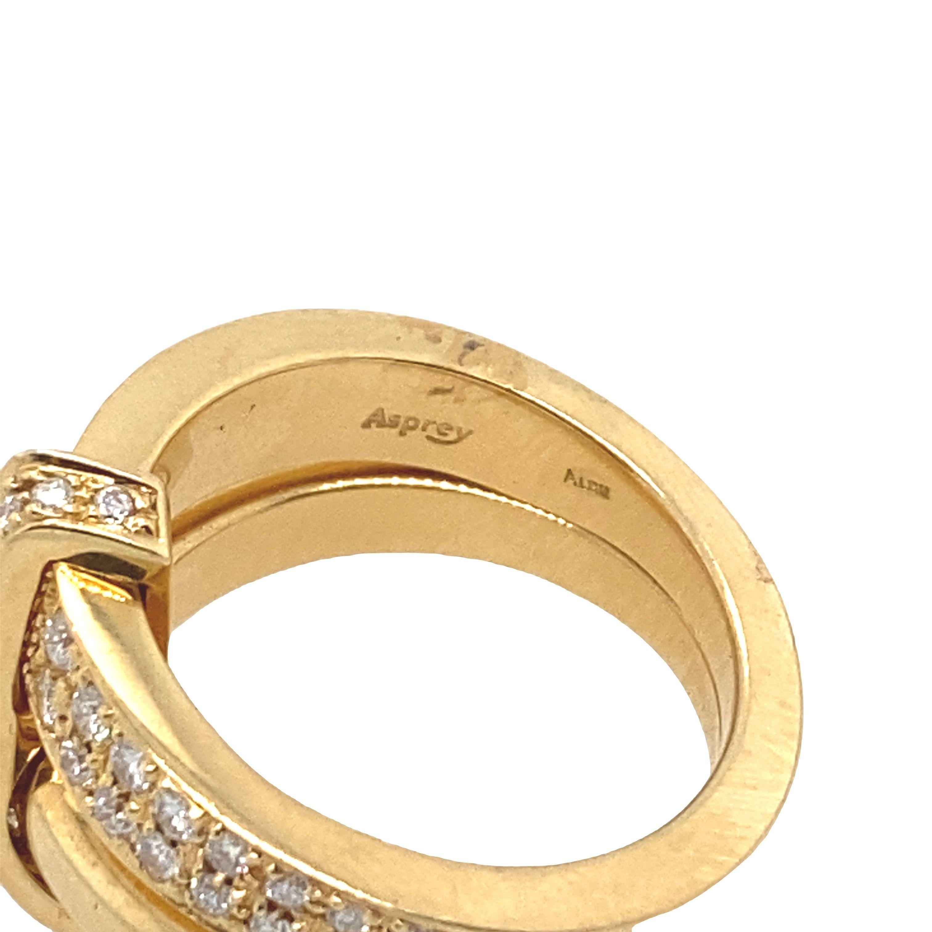 Asprey Dimond 2-Bänder-Ring, gefasst mit 0,65 Karat Diamanten aus 18 Karat Gelbgold im Zustand „Hervorragend“ in London, GB