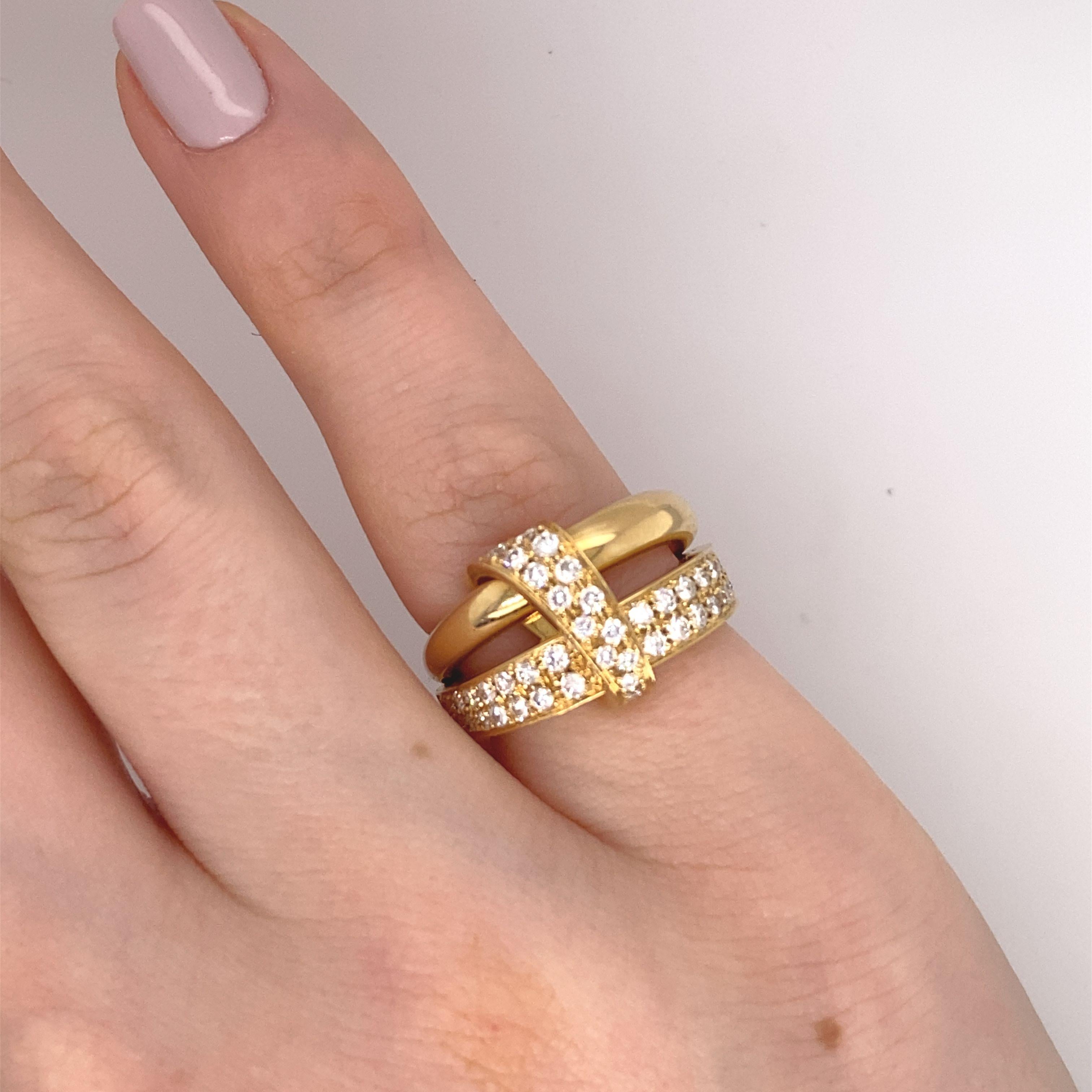 Modern Asprey Dimond 2-Band Ring, Set With 0.65ct Diamonds In 18ct Yellow Gold