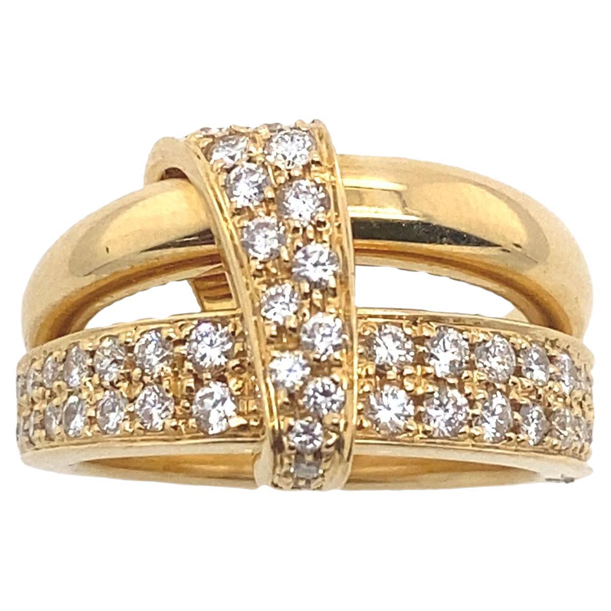Asprey Dimond 2-Bänder-Ring, gefasst mit 0,65 Karat Diamanten aus 18 Karat Gelbgold