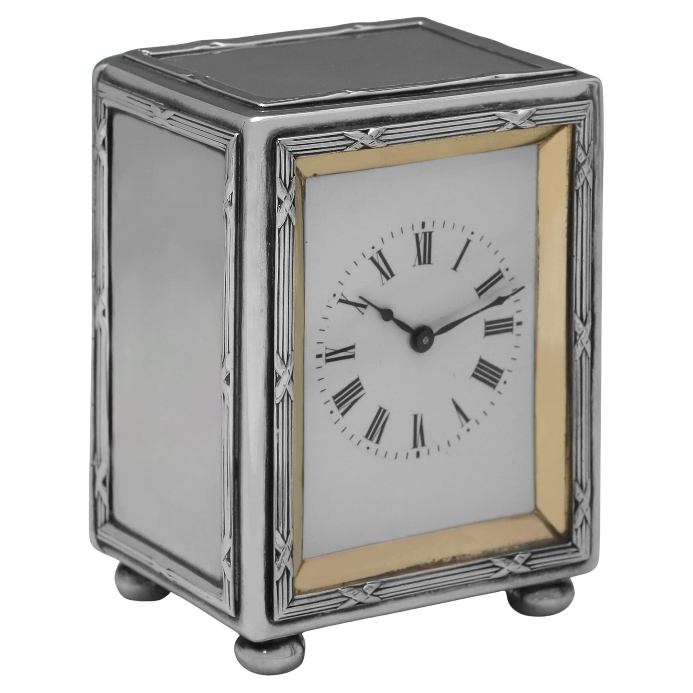 Asprey - Elegant George V Sterling Silver Carriage Clock made in 1911