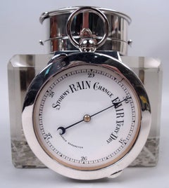 Asprey English Edwardian Inkwell with Clock and Barometer, 1912