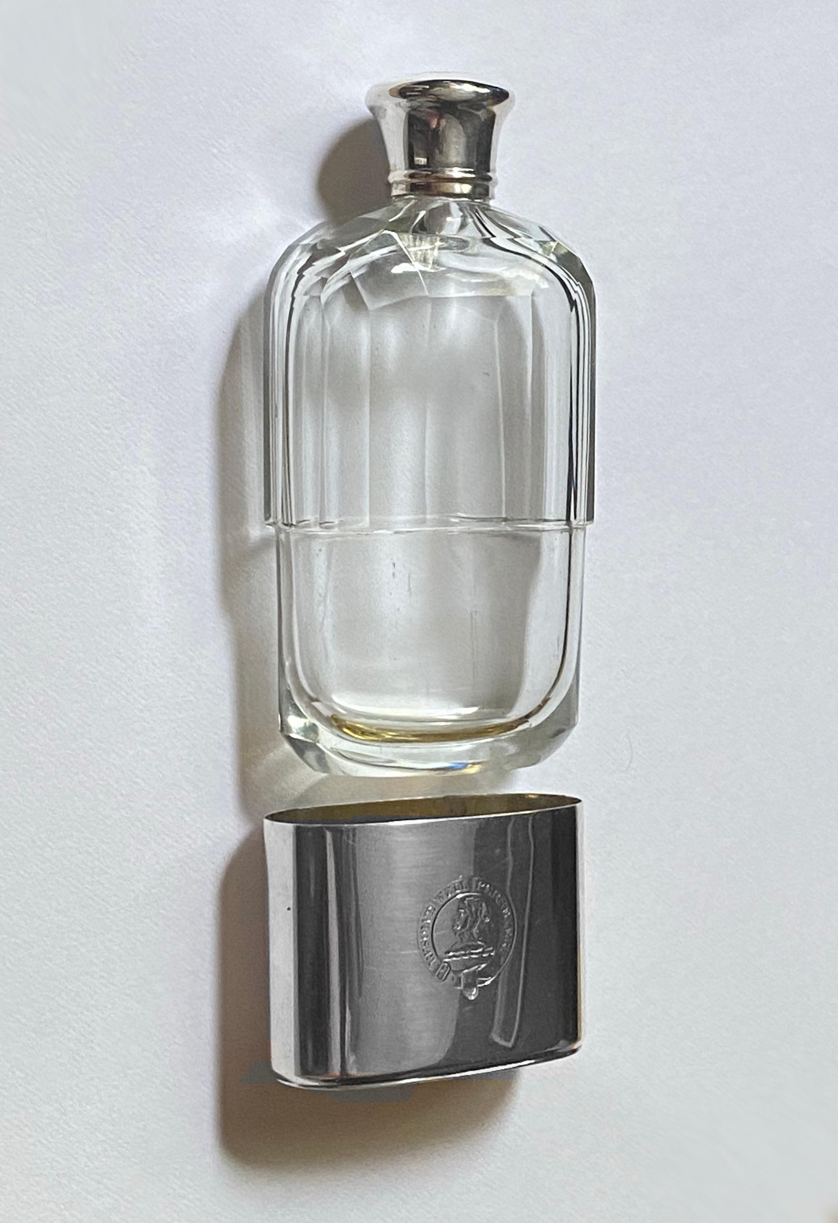 London 1912/13 Asprey & Co Ltd. Asprey George V Silver Gilt & Cut Glass Hip Flask 