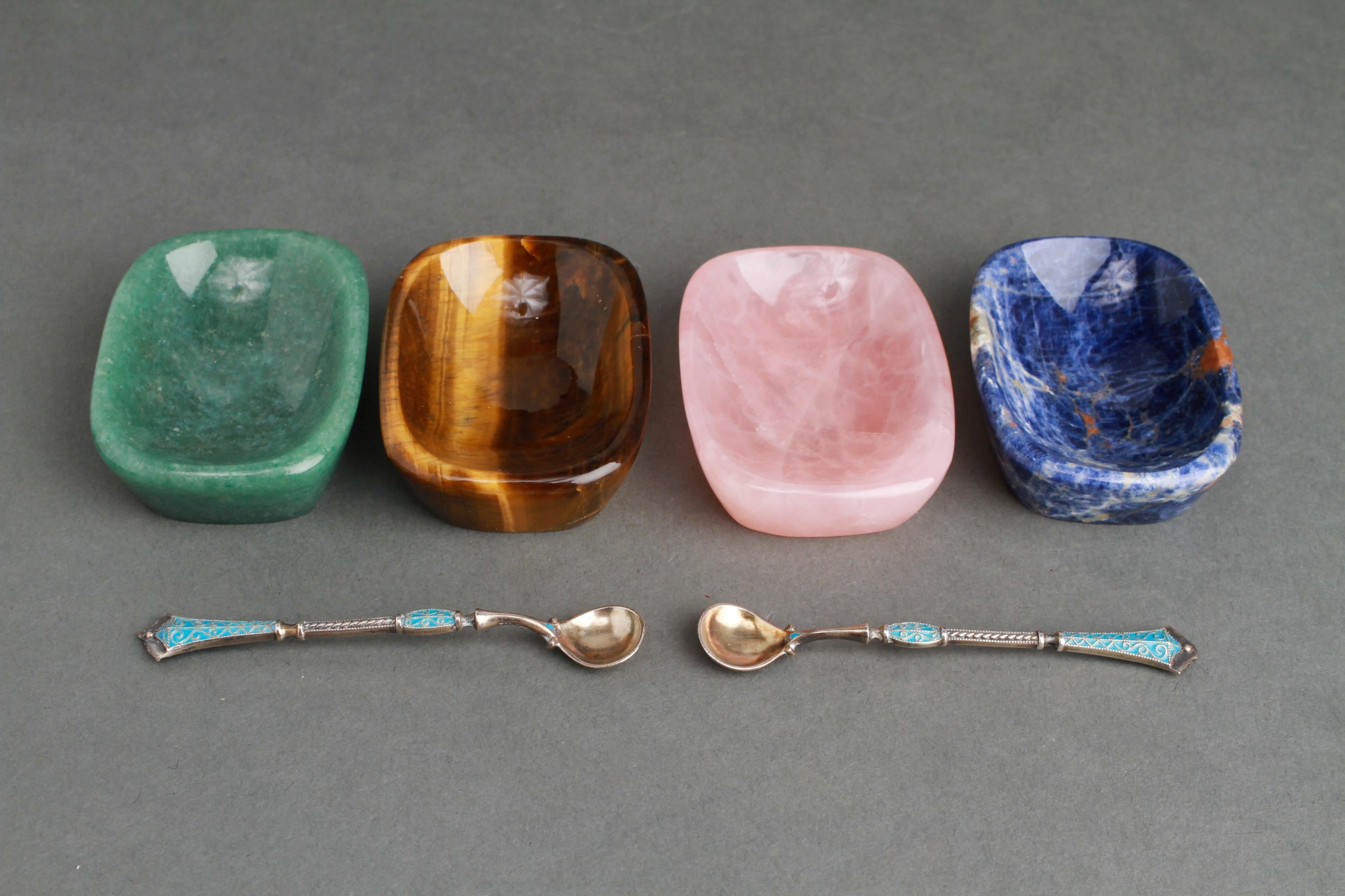 Neoclassical Asprey English Hardstone Salts and Spoons
