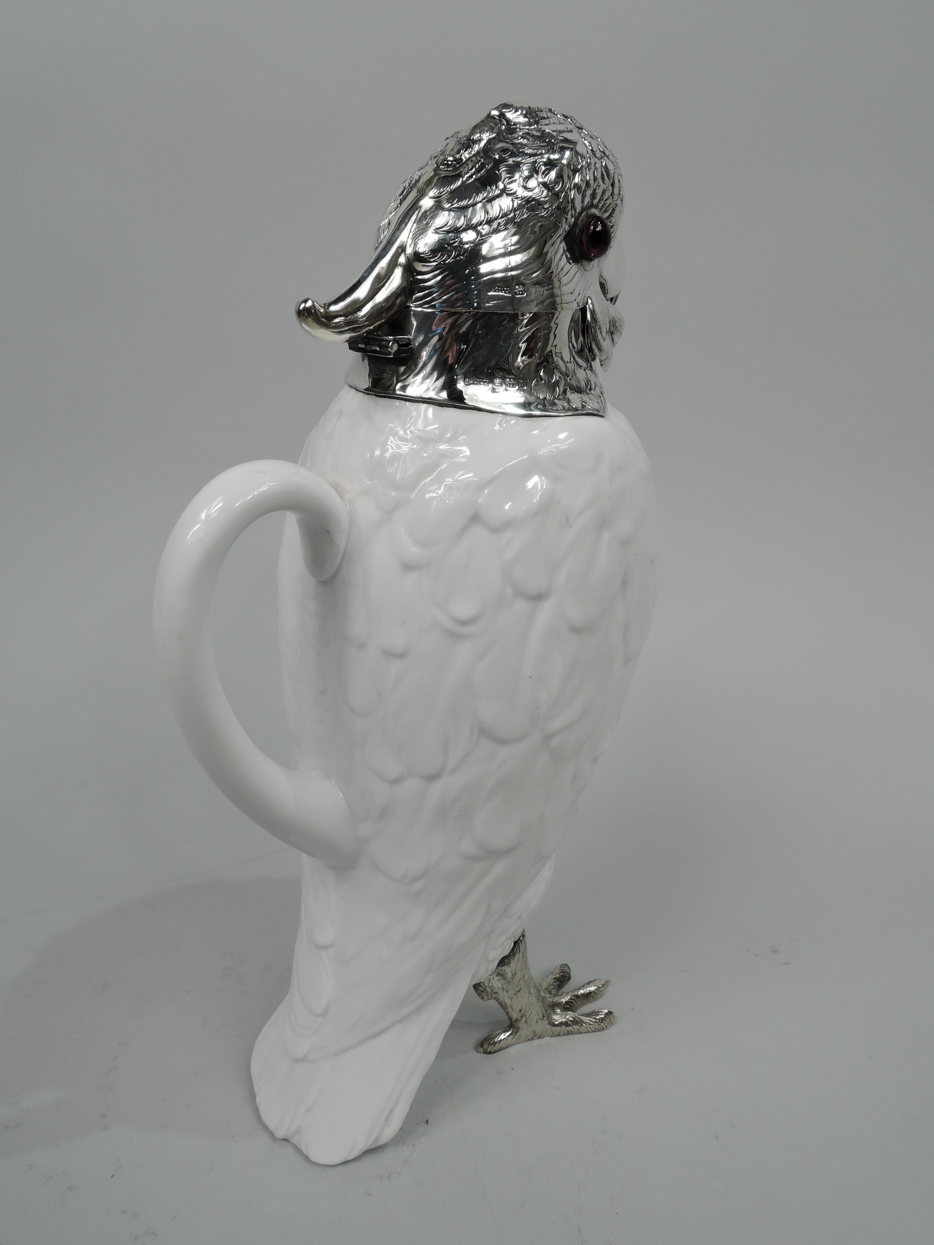 Asprey English Sterling Silver & Blanc De Chine Novelty Bird Decanter In Good Condition In New York, NY