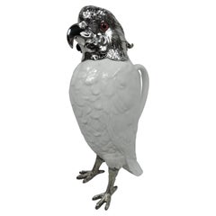 Asprey English Sterling Silver & Blanc De Chine Novelty Bird Decanter