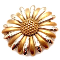 Asprey & Garrard London Sunflower Flower Yellow and White Gold Pin Brooch