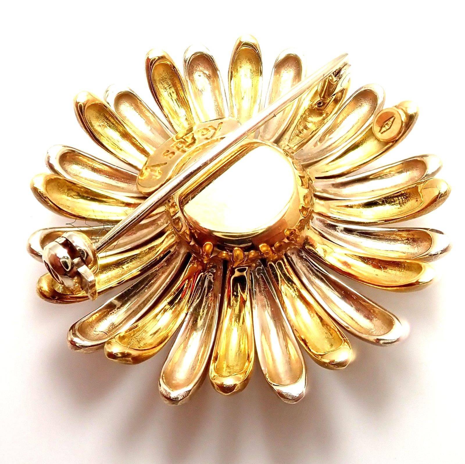Asprey & Garrard London Sunflower Flower Yellow and White Gold Pin Brooch In New Condition In Holland, PA