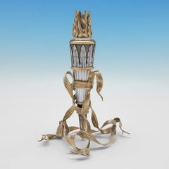 Asprey & Garrard, Sterling Silver & Silver Gilt 'Flaming Torch' Candlesticks