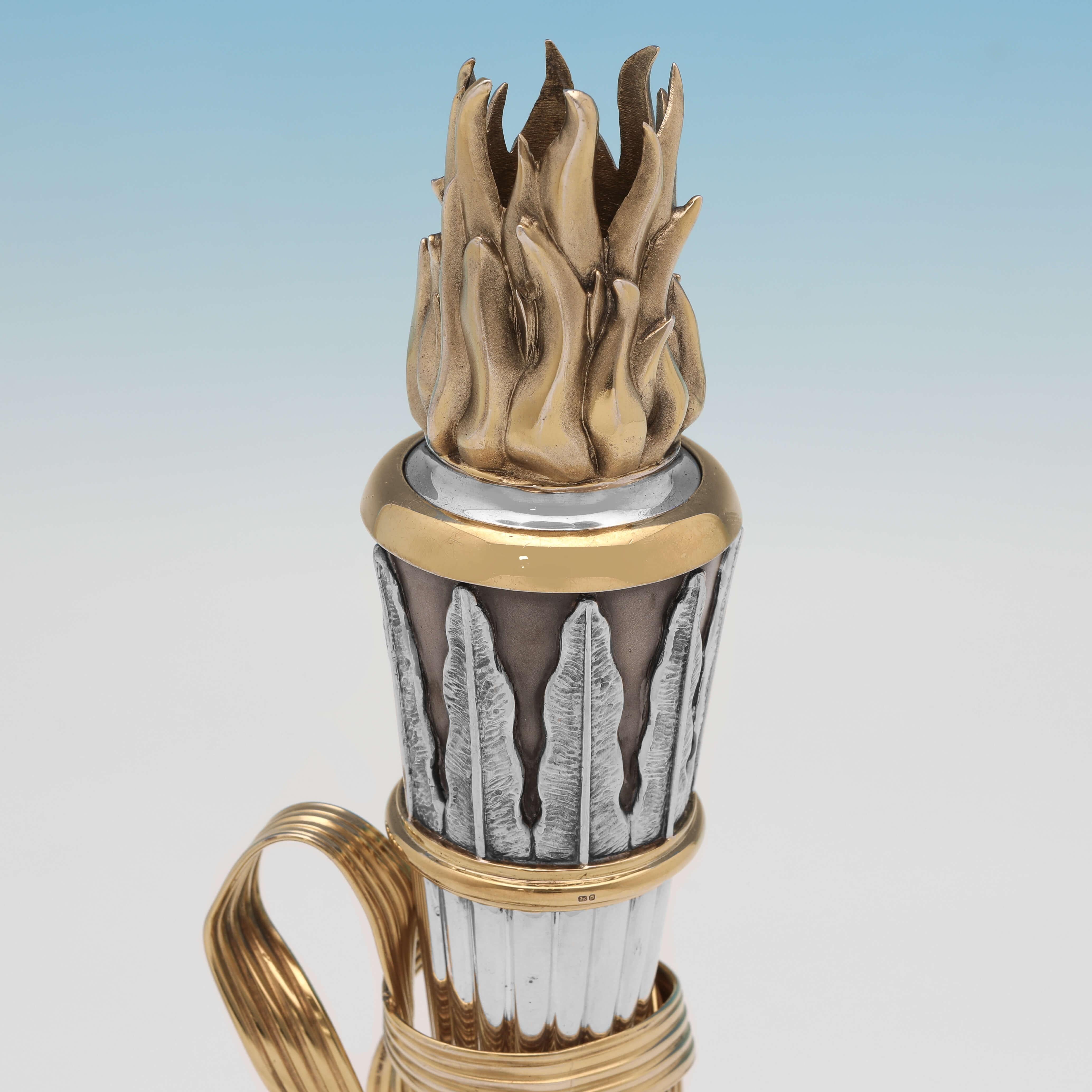 Asprey & Garrard, Sterling Silver & Silver Gilt 'Flaming Torch' Candlesticks In Good Condition In London, London