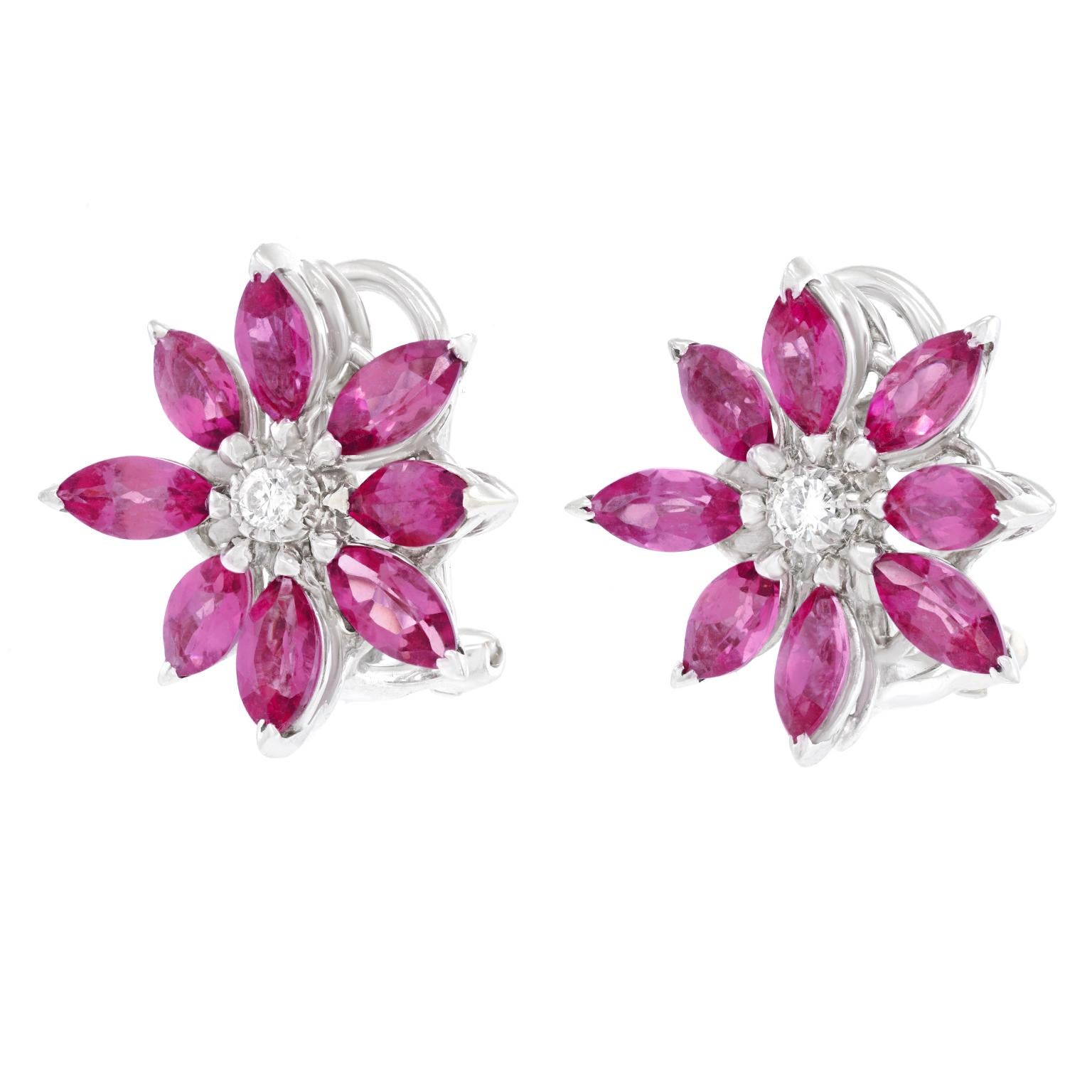 Marquise Cut Asprey & Garrard Tourmaline and Diamond Daisy Earrings