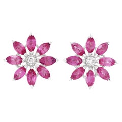 Retro Asprey & Garrard Tourmaline and Diamond Daisy Earrings