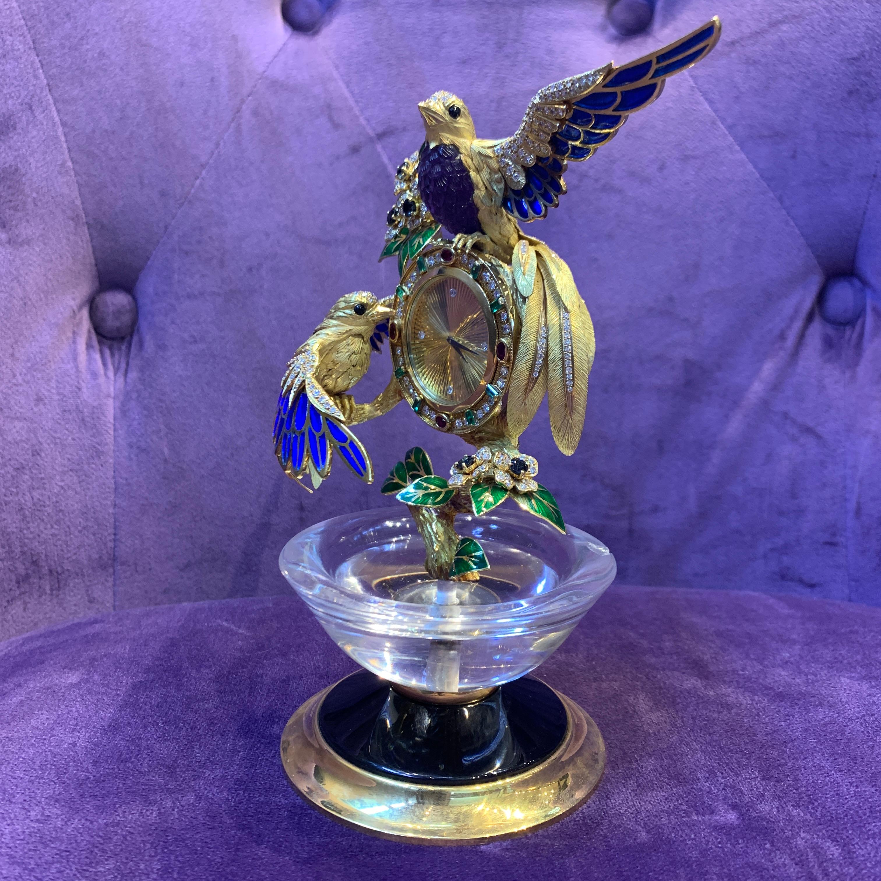 Asprey Gem Set Gold Bird Clock For Sale 2