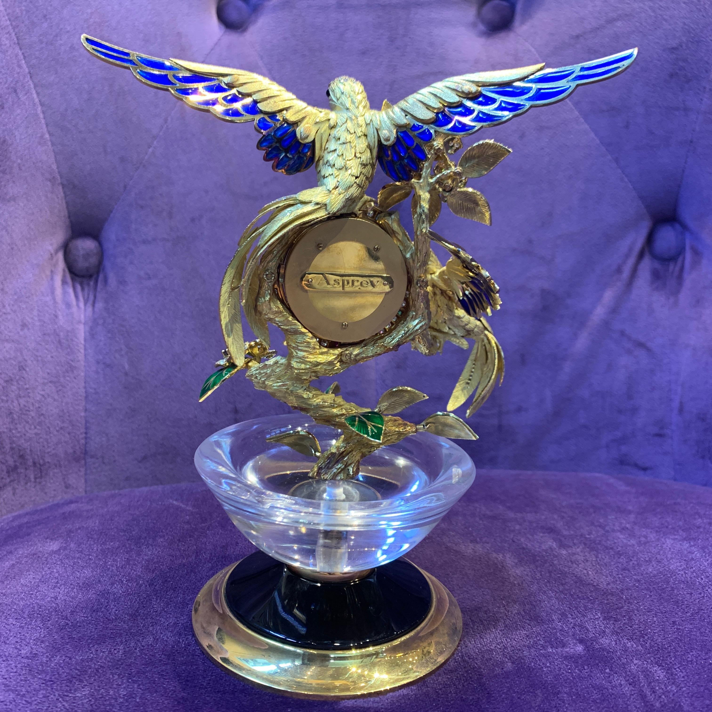 Asprey Gem Set Gold Bird Clock For Sale 3