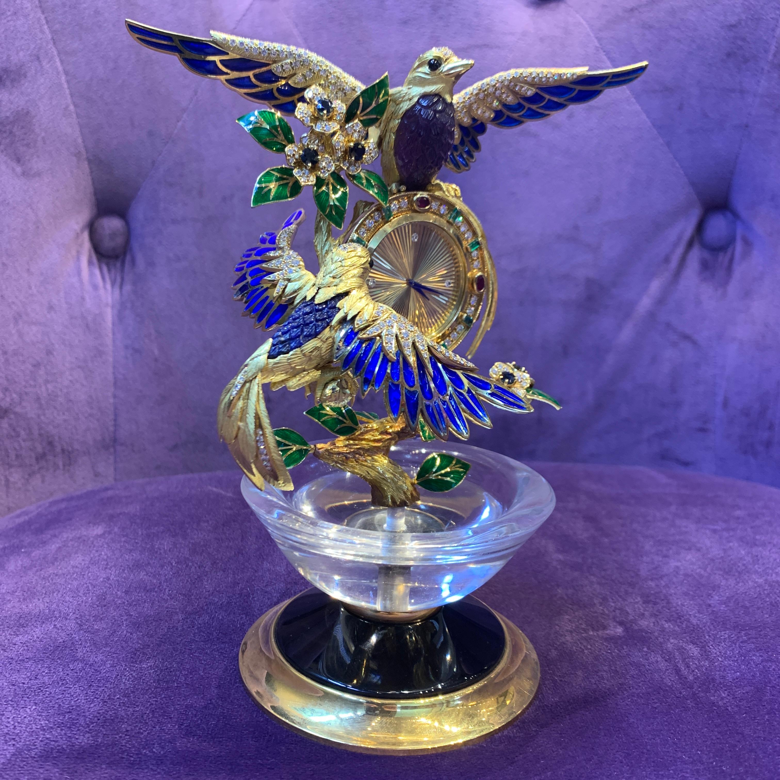 Asprey Gem Set Gold Bird Clock For Sale 4