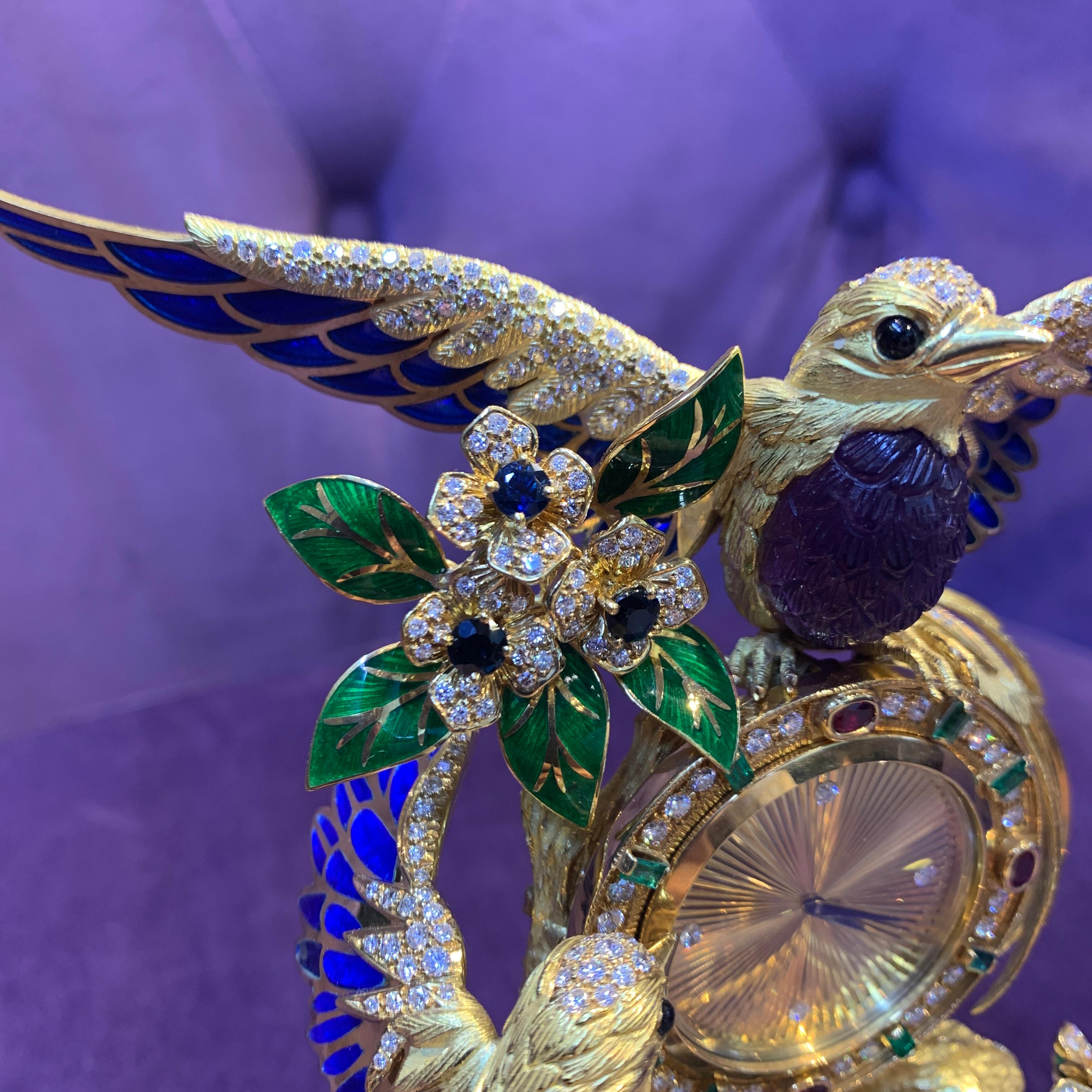 Asprey Gem Set Gold Bird Clock For Sale 8