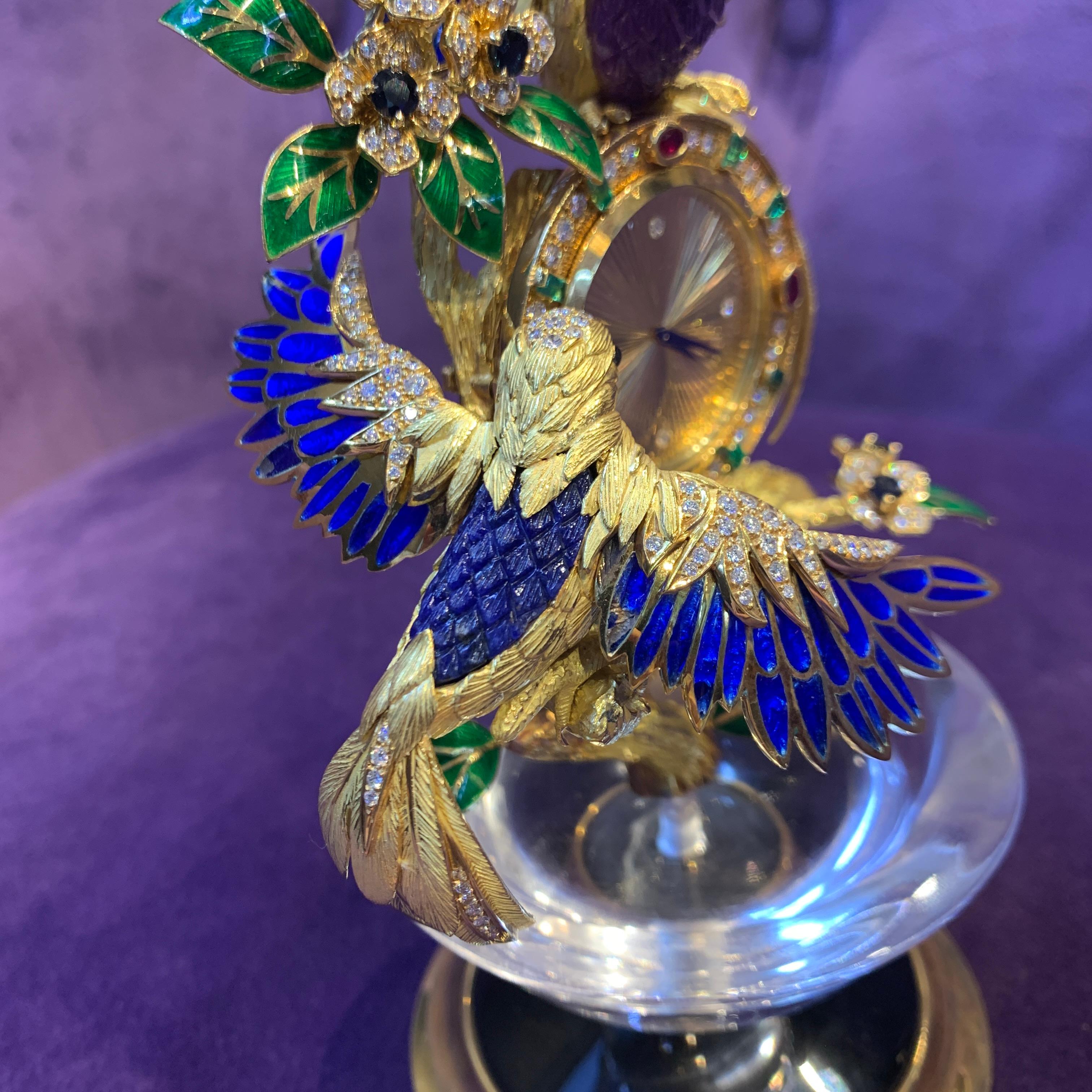 Asprey Gem Set Gold Bird Clock For Sale 10