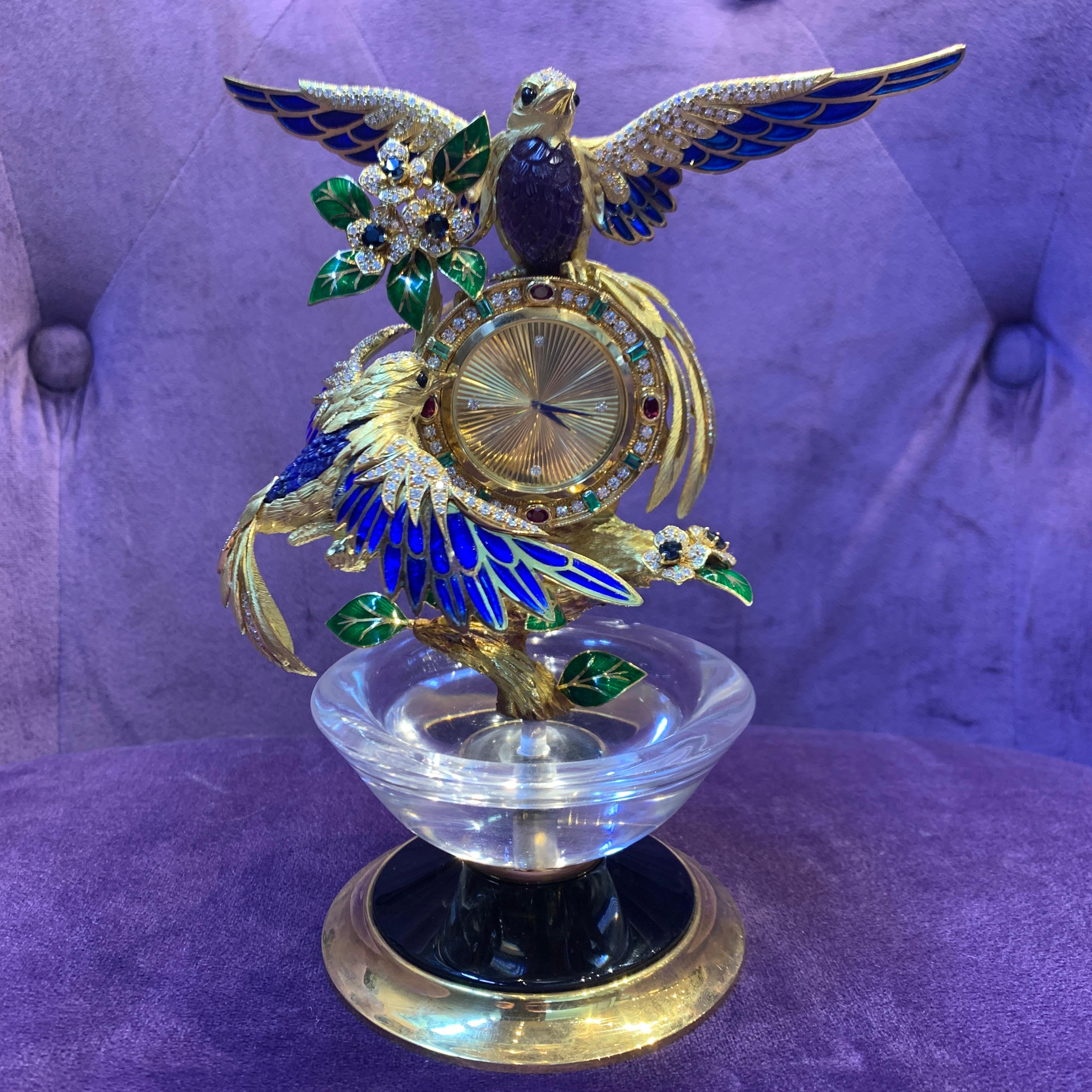 Asprey Gem Set Gold Bird Clock For Sale 1