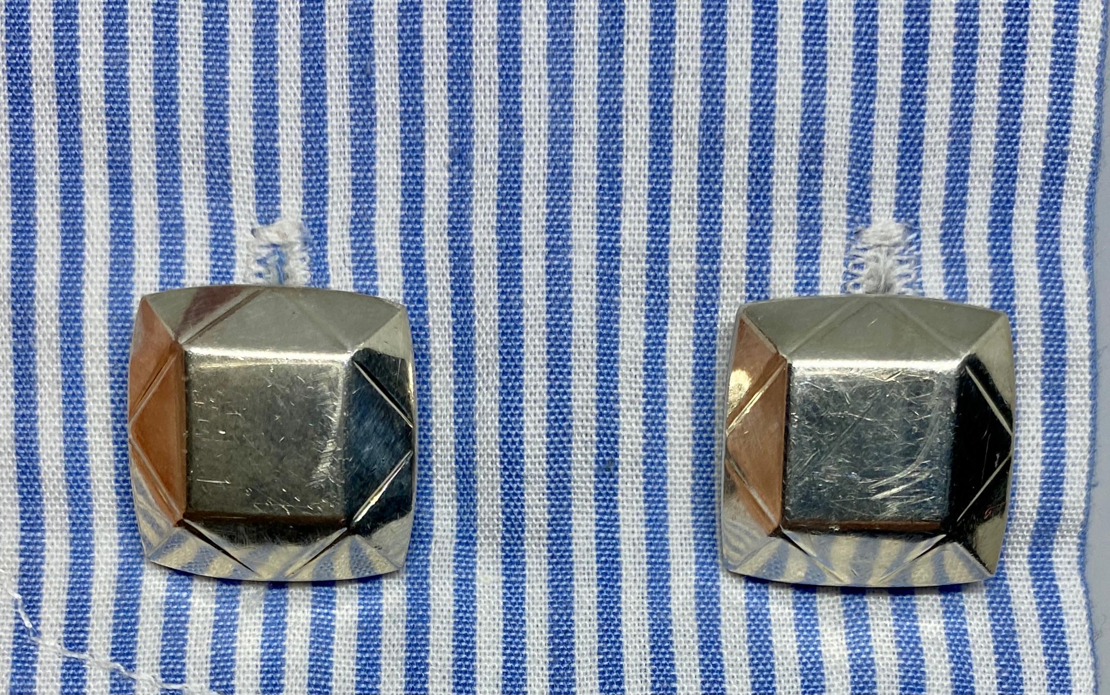 Women's or Men's Asprey Geometric Cufflinks in Sterling Silver For Sale