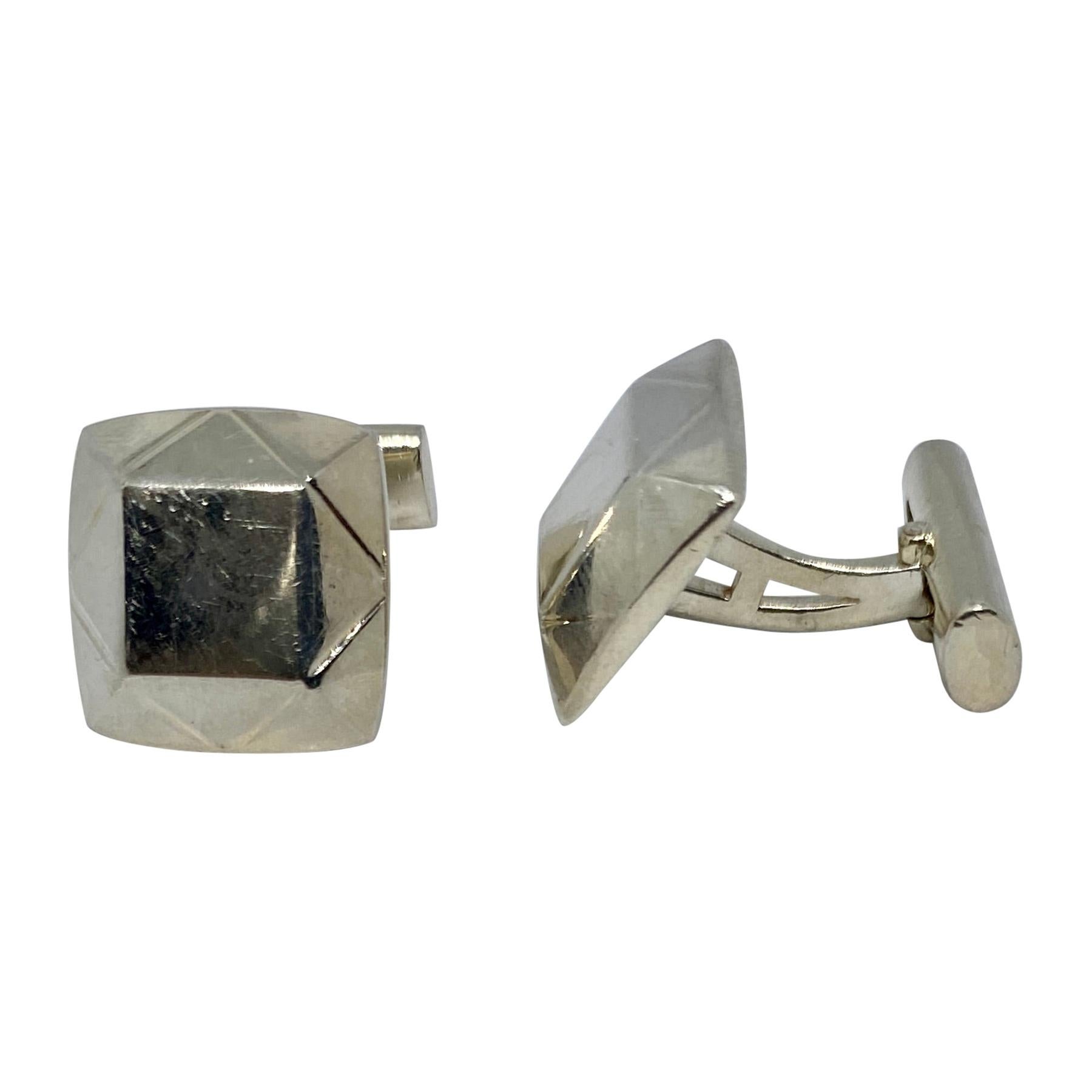 Asprey Geometric Cufflinks in Sterling Silver For Sale