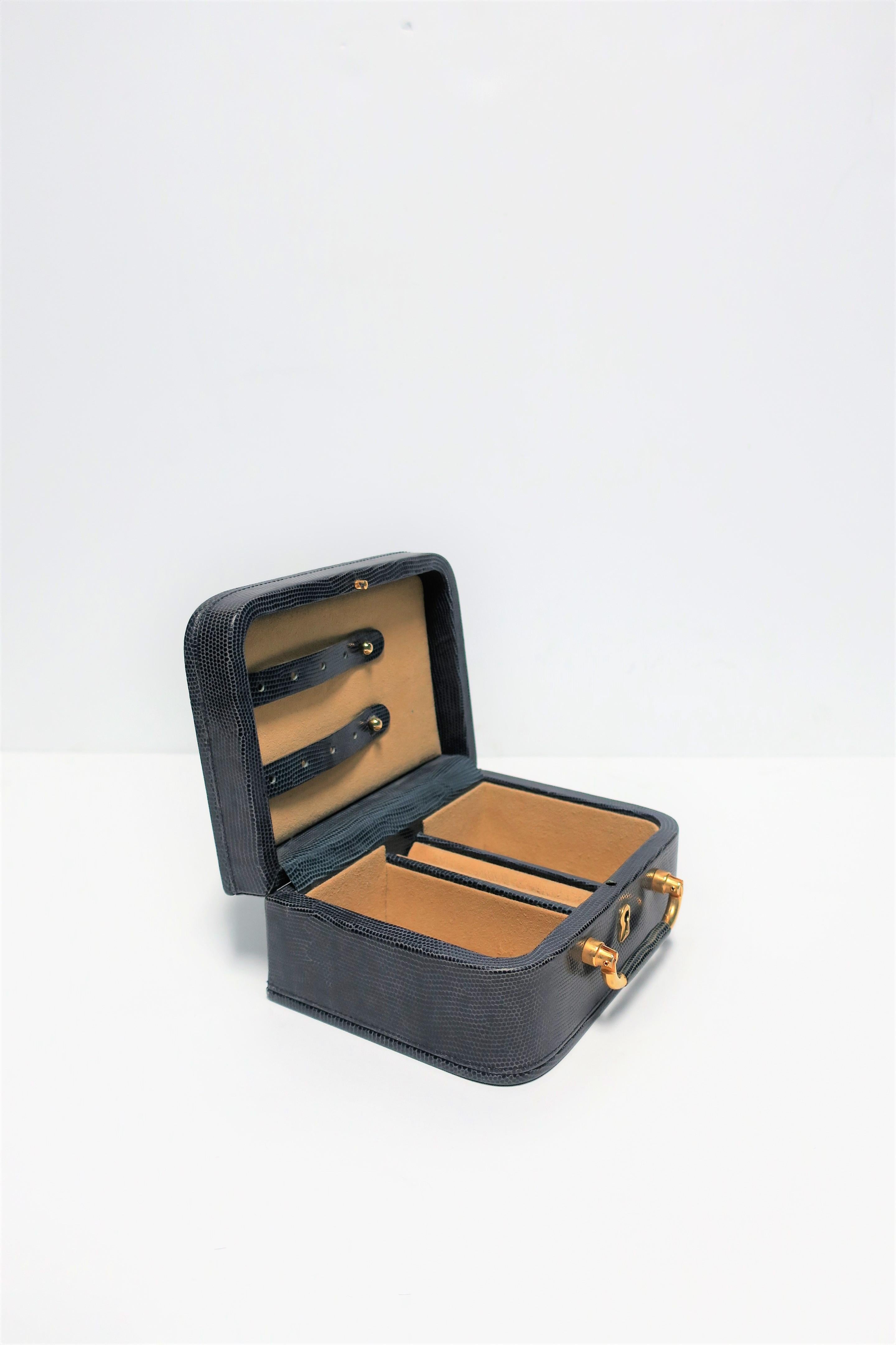 Asprey Gold Brass and Blue Leather Jewelry Box In Good Condition In New York, NY