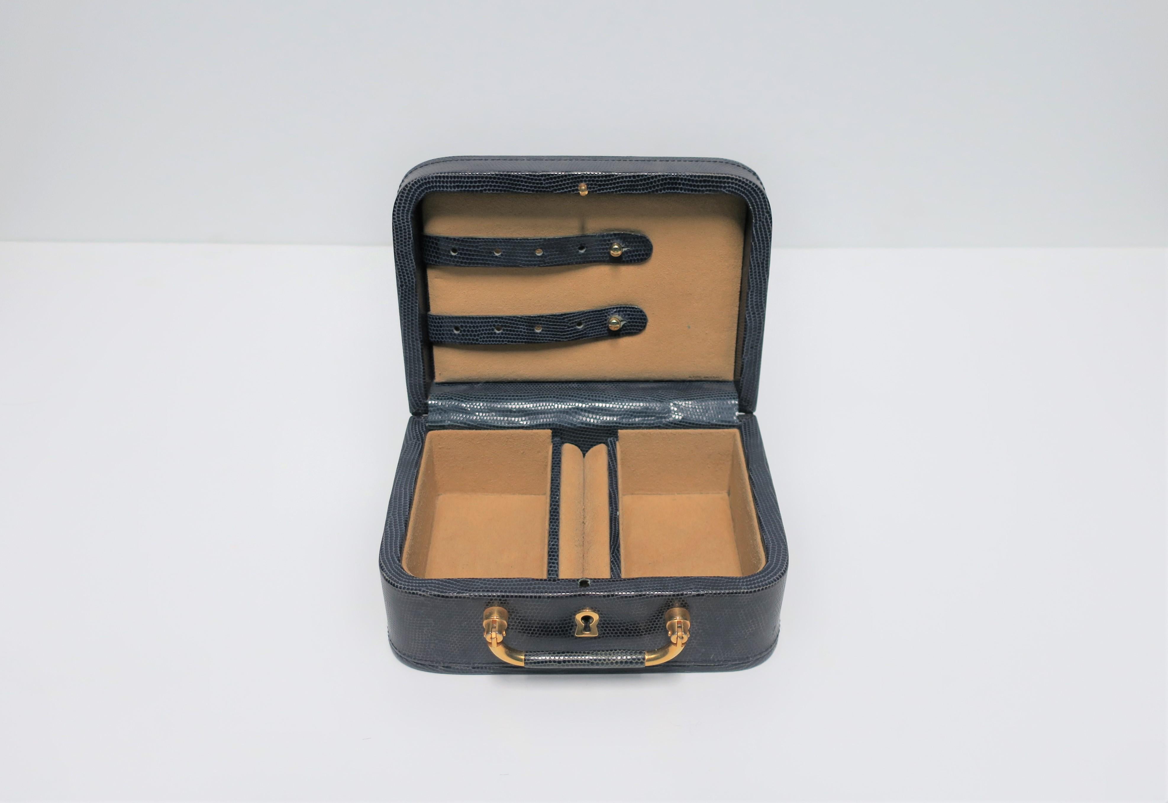 Contemporary Asprey Gold Brass and Blue Leather Jewelry Box