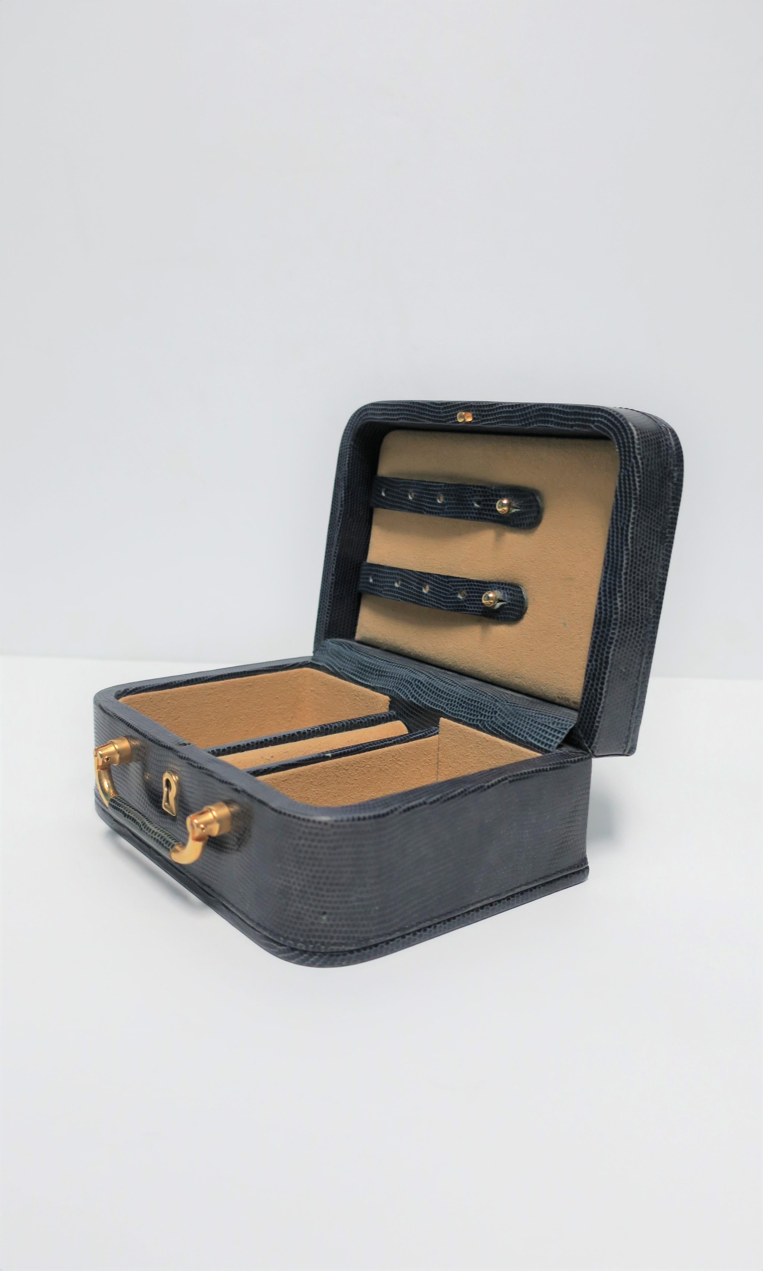 Asprey Gold Brass and Blue Leather Jewelry Box 1