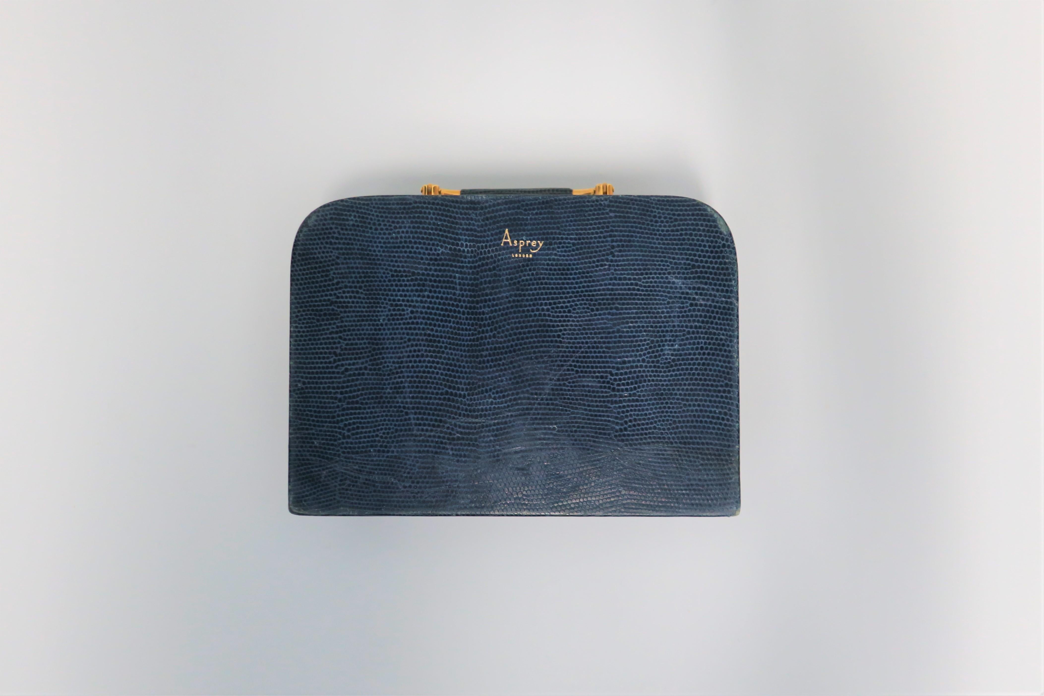 Asprey Gold Brass and Blue Leather Jewelry Box 6