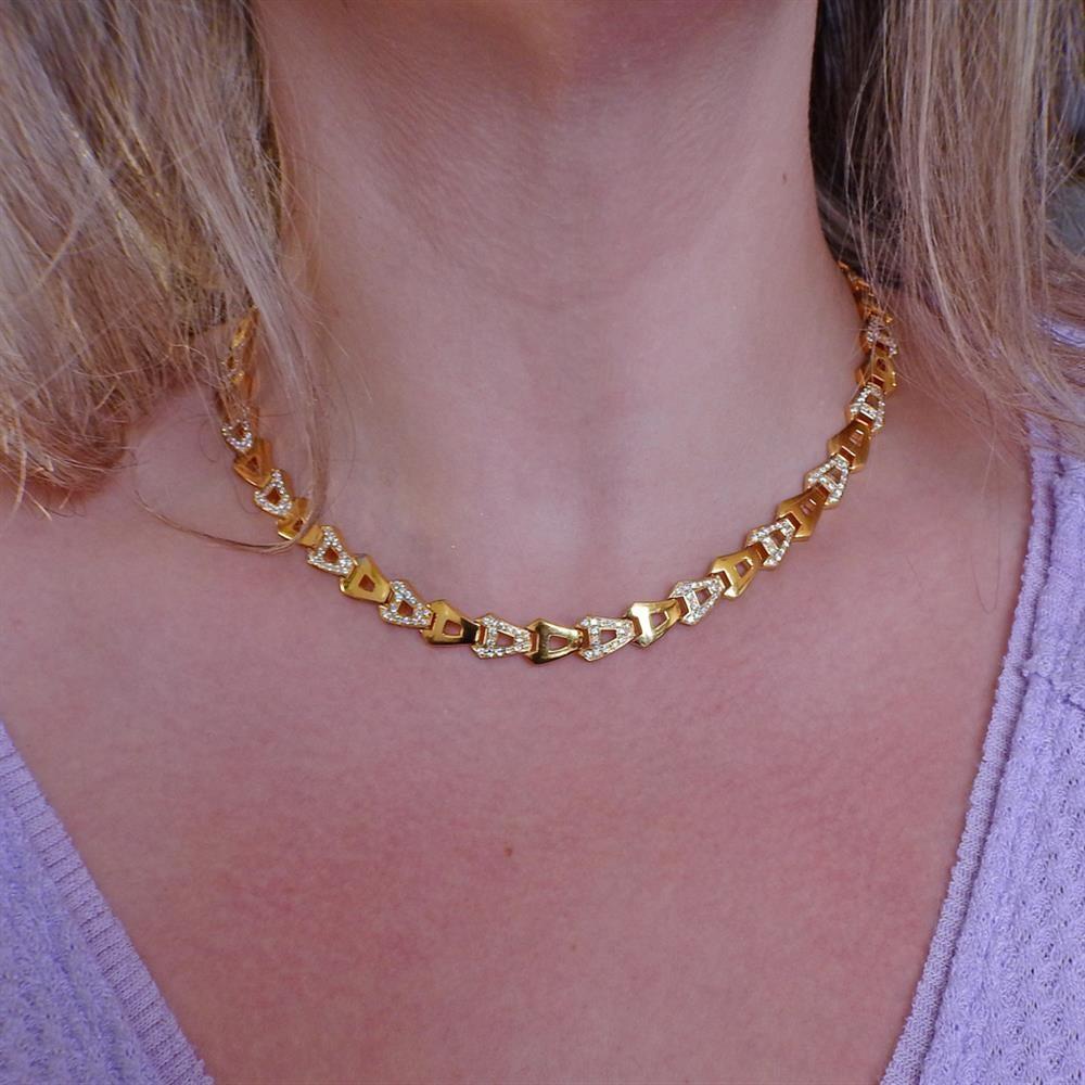 Asprey Gold Diamond Chain Link Necklace In Excellent Condition For Sale In New York, NY