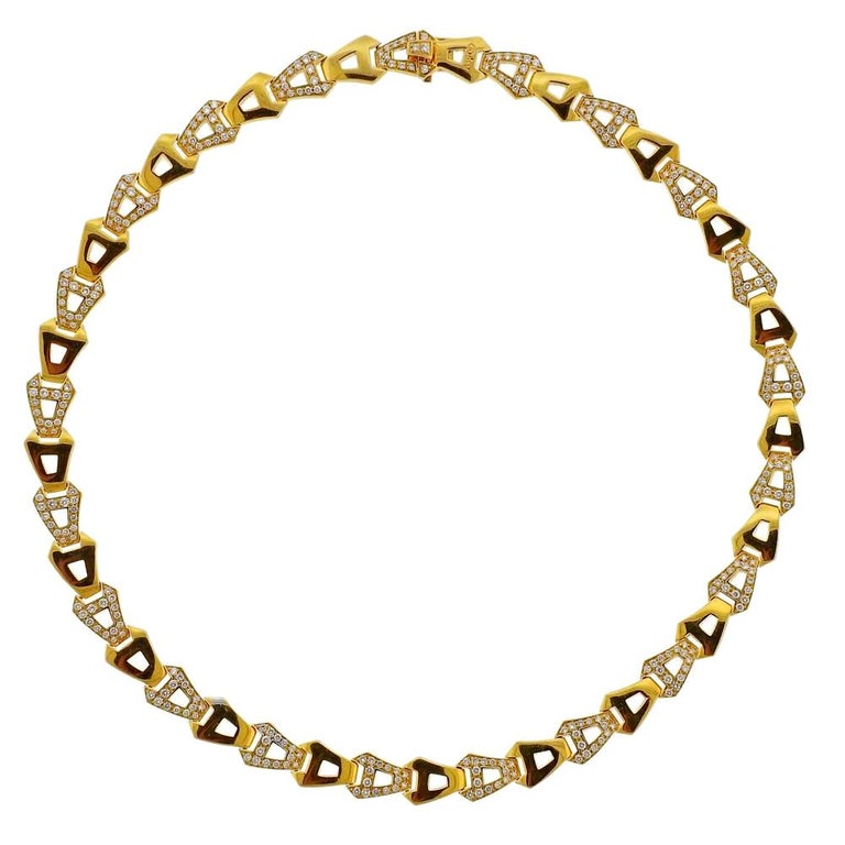 Asprey Gold Diamond Chain Link Necklace For Sale at 1stDibs
