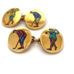 Asprey Golf Cufflinks Gold Enamel