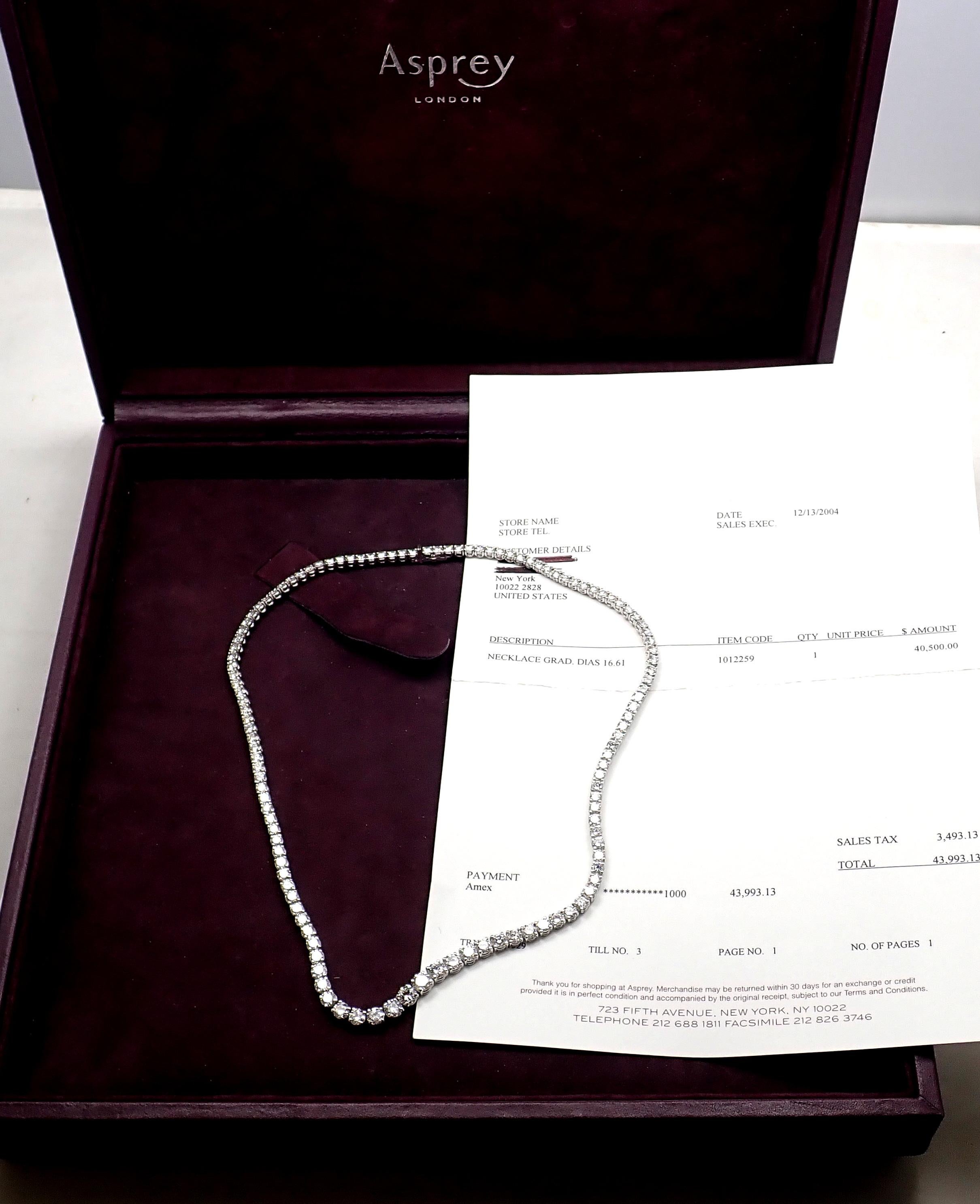 Asprey Graduating Diamond Riviera Platinum Necklace In Excellent Condition In Holland, PA