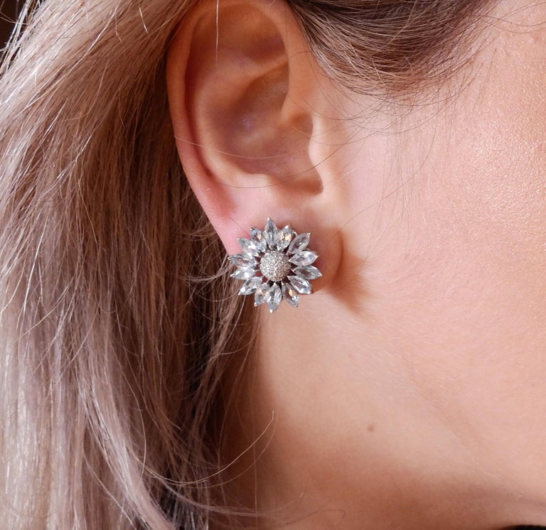 Asprey Heritage Daisy Aquamarine Diamond Gold Earrings at 1stDibs