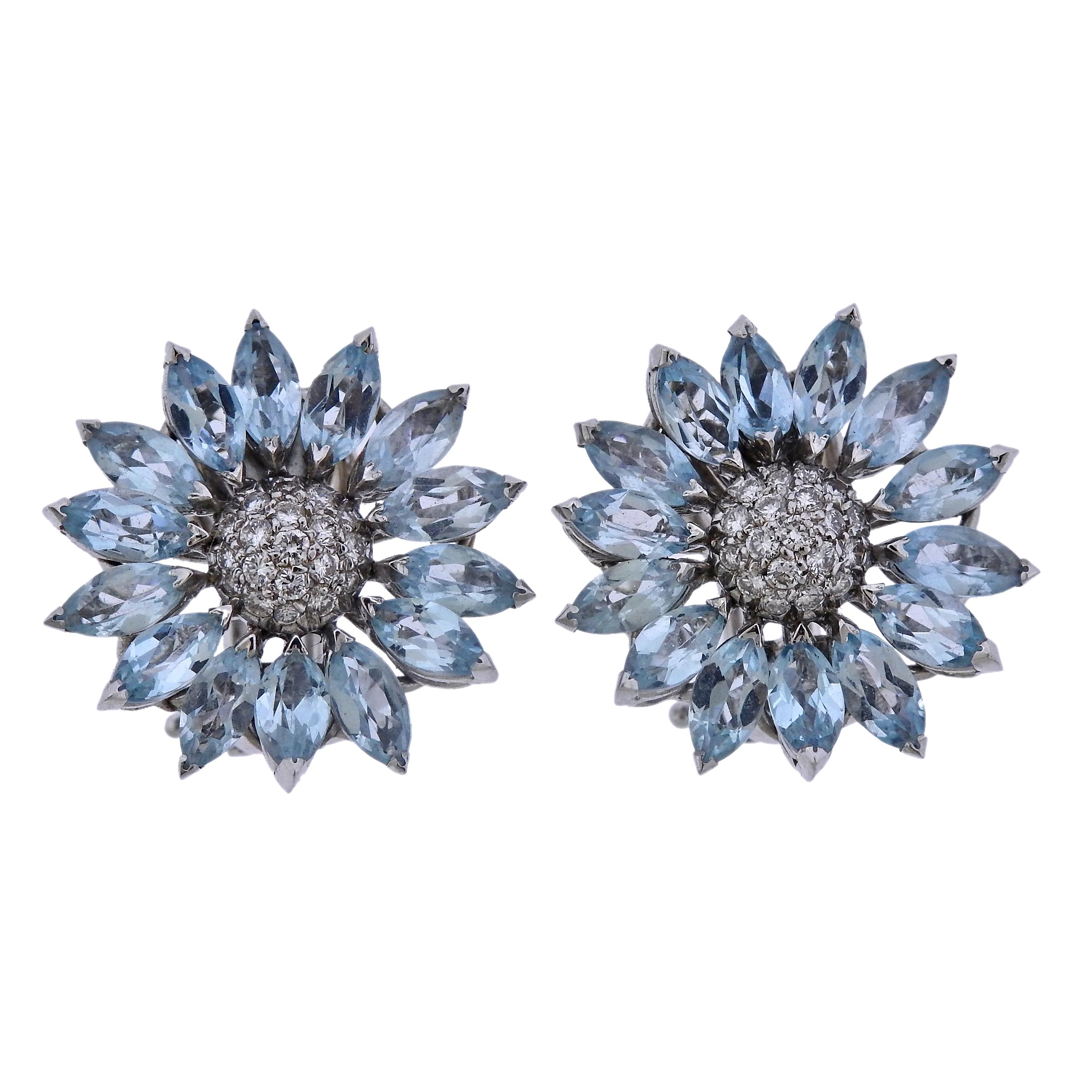 Asprey Heritage Daisy Aquamarine Diamond Gold Earrings