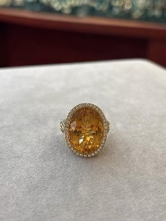 Asprey Large Citrine and Diamond Ring in 18k Yellow Gold