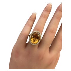 Asprey Large Citrine and Diamond Ring in 18k Yellow Gold