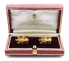 Asprey London 18 Karat Yellow Gold Rhinoceros Animal Cufflinks
