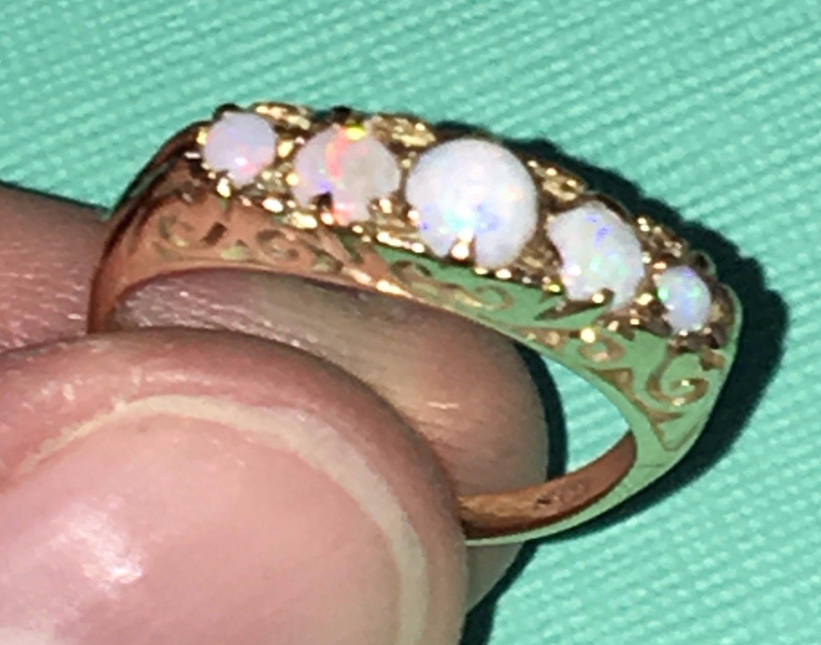 Asprey London 1889 5 Opal and 9 Carat Gold Ring Fully Hallmarked Stamped Signed 6