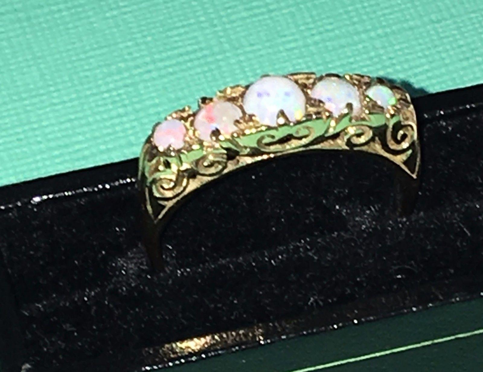 Women's Asprey London 1889 5 Opal and 9 Carat Gold Ring Fully Hallmarked Stamped Signed