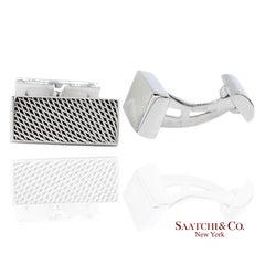 Asprey London 18K 750 Solid White Gold Classic Rectangular Crosshatch Cufflinks