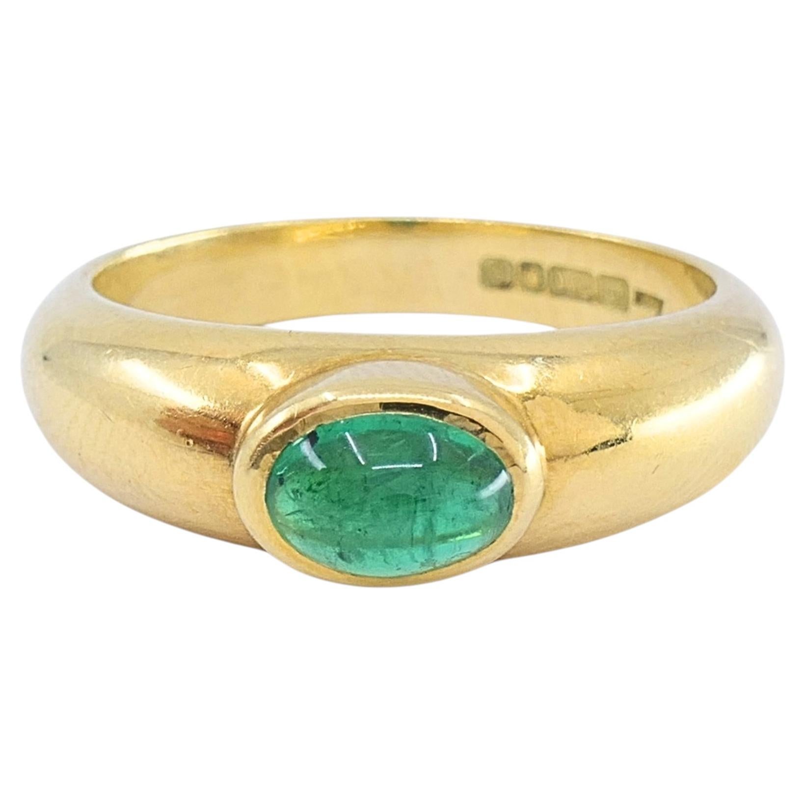 Asprey London 18k Gold Oval Cabochon Emerald Ring For Sale