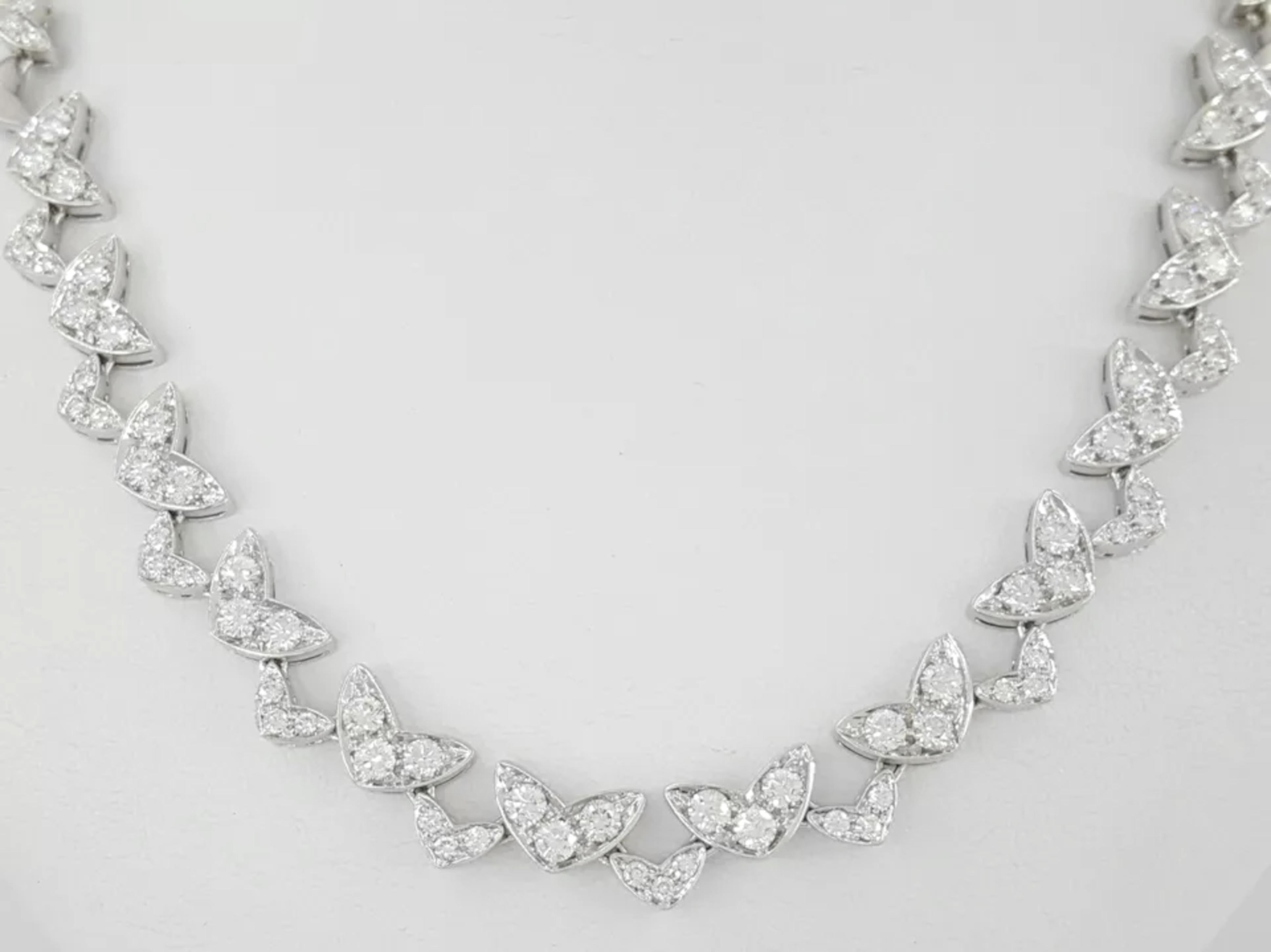 Round Cut Asprey London 18K White Gold 6.9 ct Round Brilliant Cut Diamond Chevron Necklace For Sale