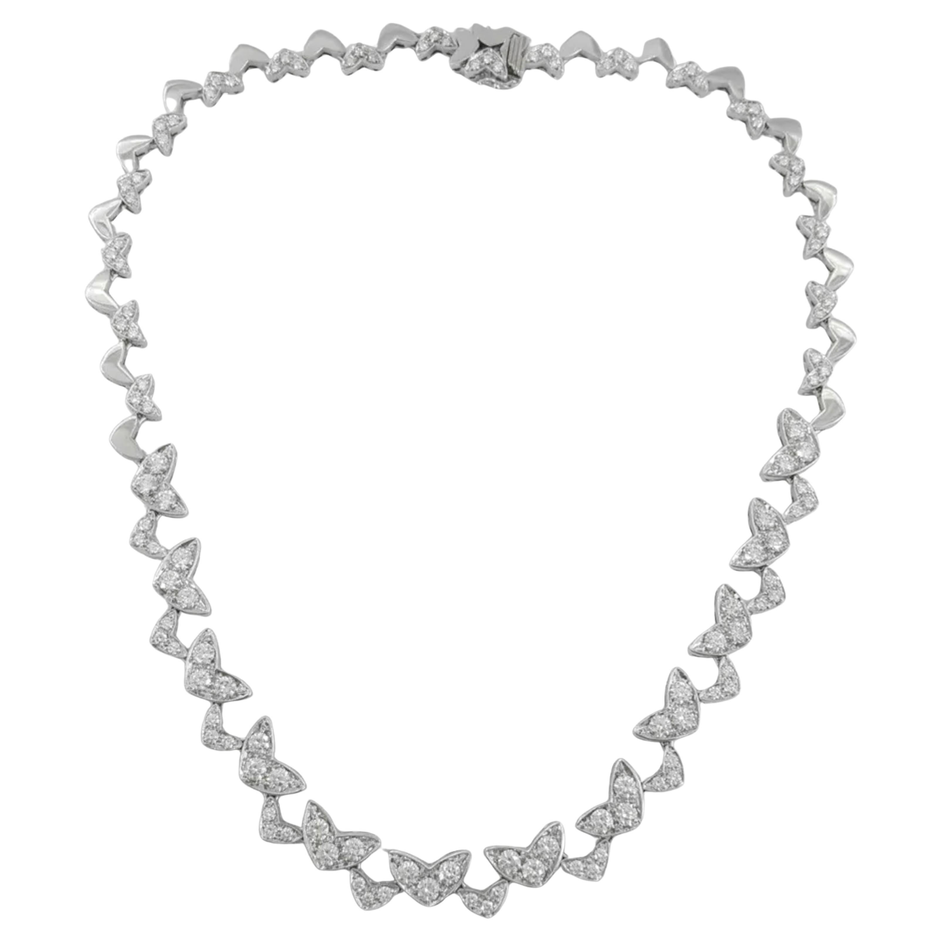 Asprey London 18K White Gold 6.9 ct Round Brilliant Cut Diamond Chevron Necklace For Sale