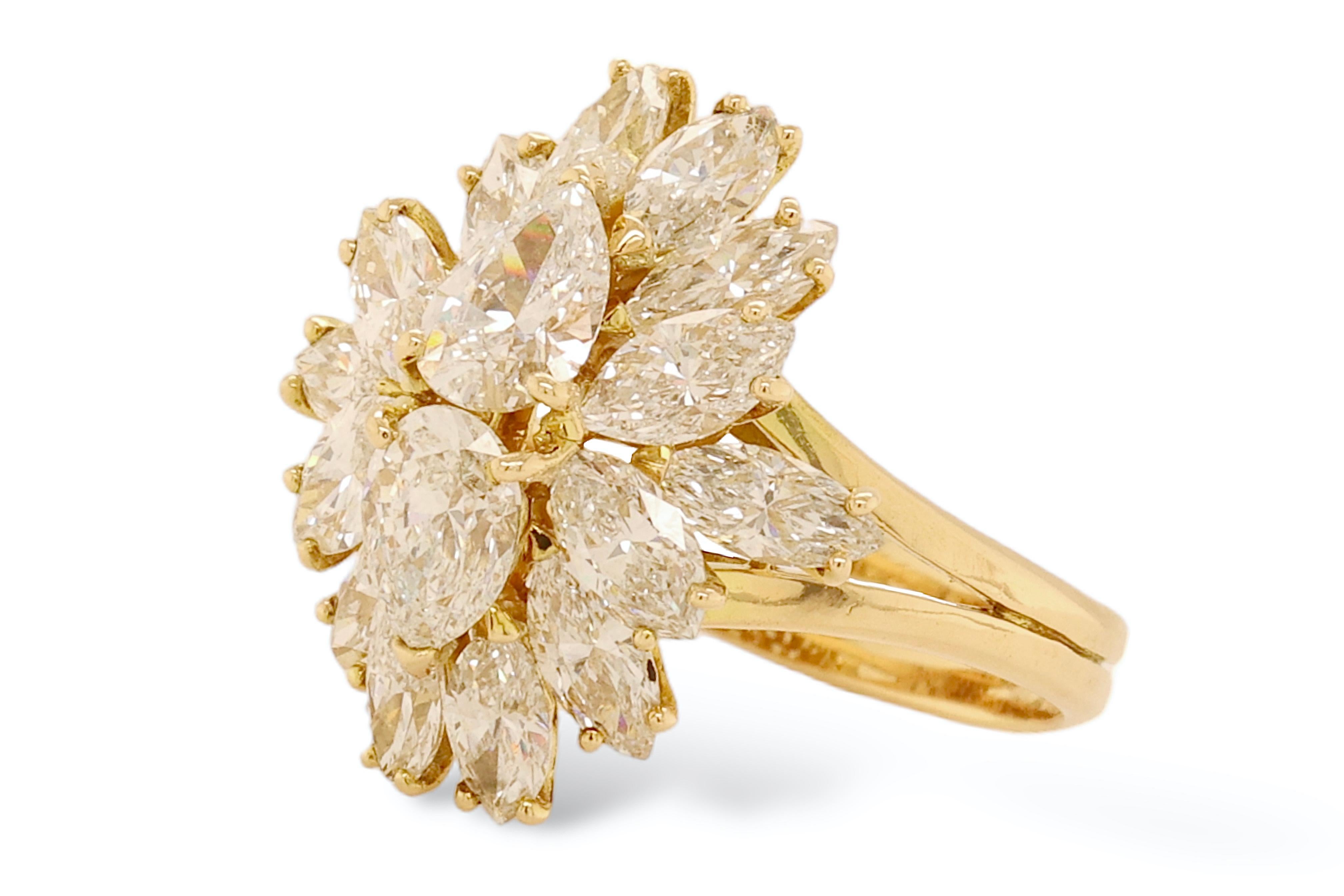 Women's or Men's Asprey London 18kt. Yellow Gold Ring With 3.23 ct. Pear & Marquise Cut Diamonds For Sale