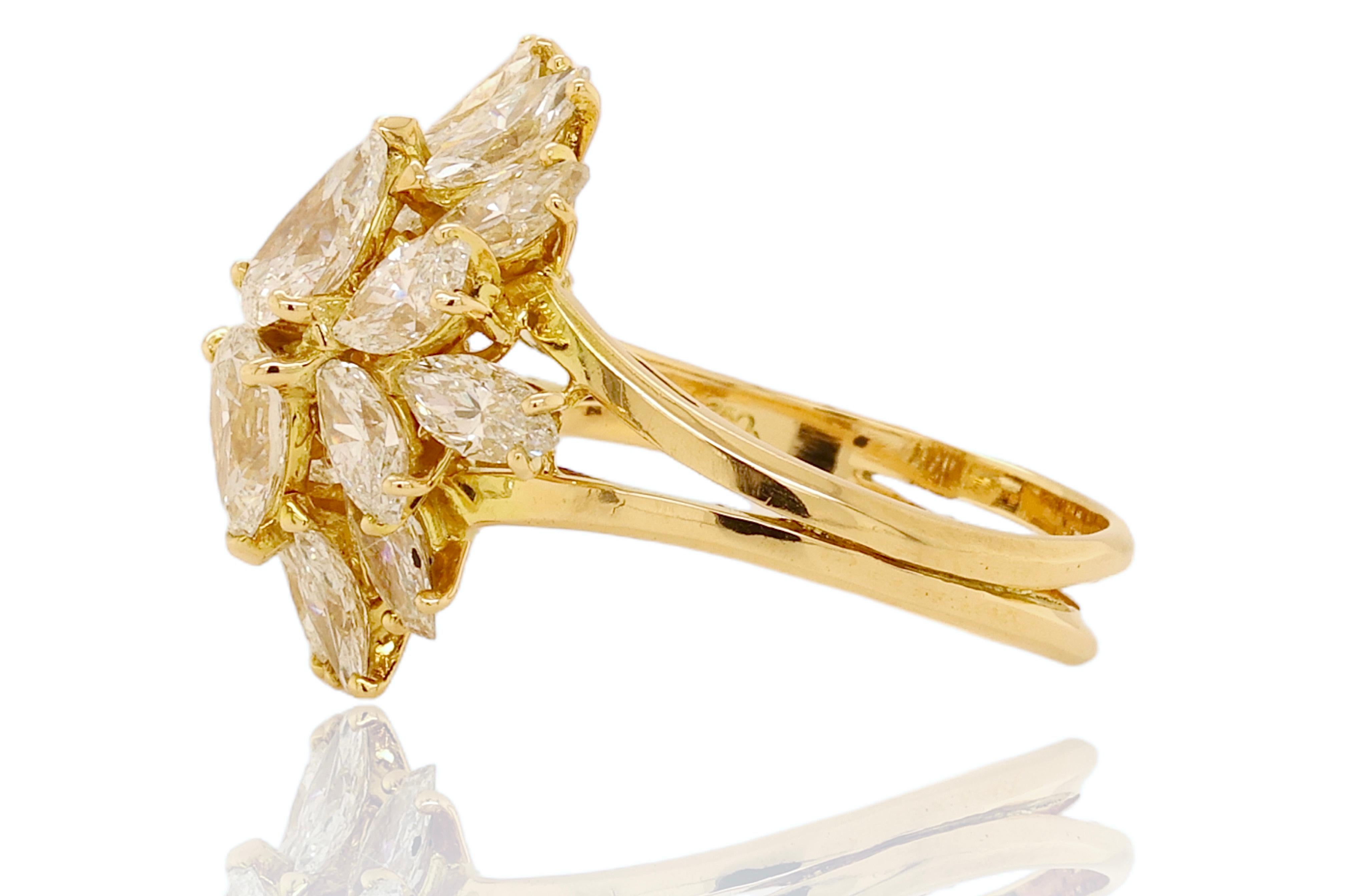 Asprey London 18kt. Yellow Gold Ring With 3.23 ct. Pear & Marquise Cut Diamonds For Sale 1