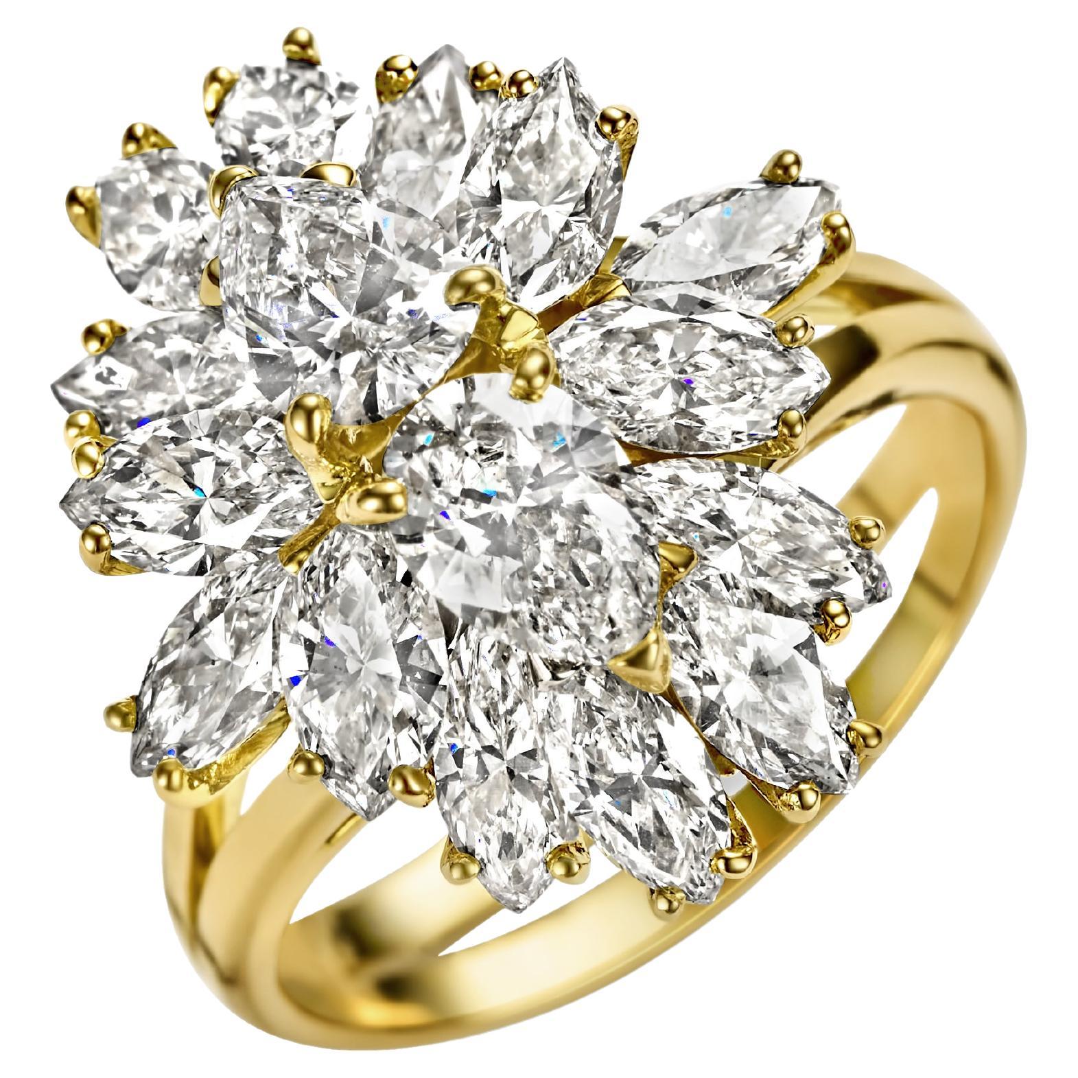 Asprey London 18kt. Yellow Gold Ring With 3.23 ct. Pear & Marquise Cut Diamonds For Sale